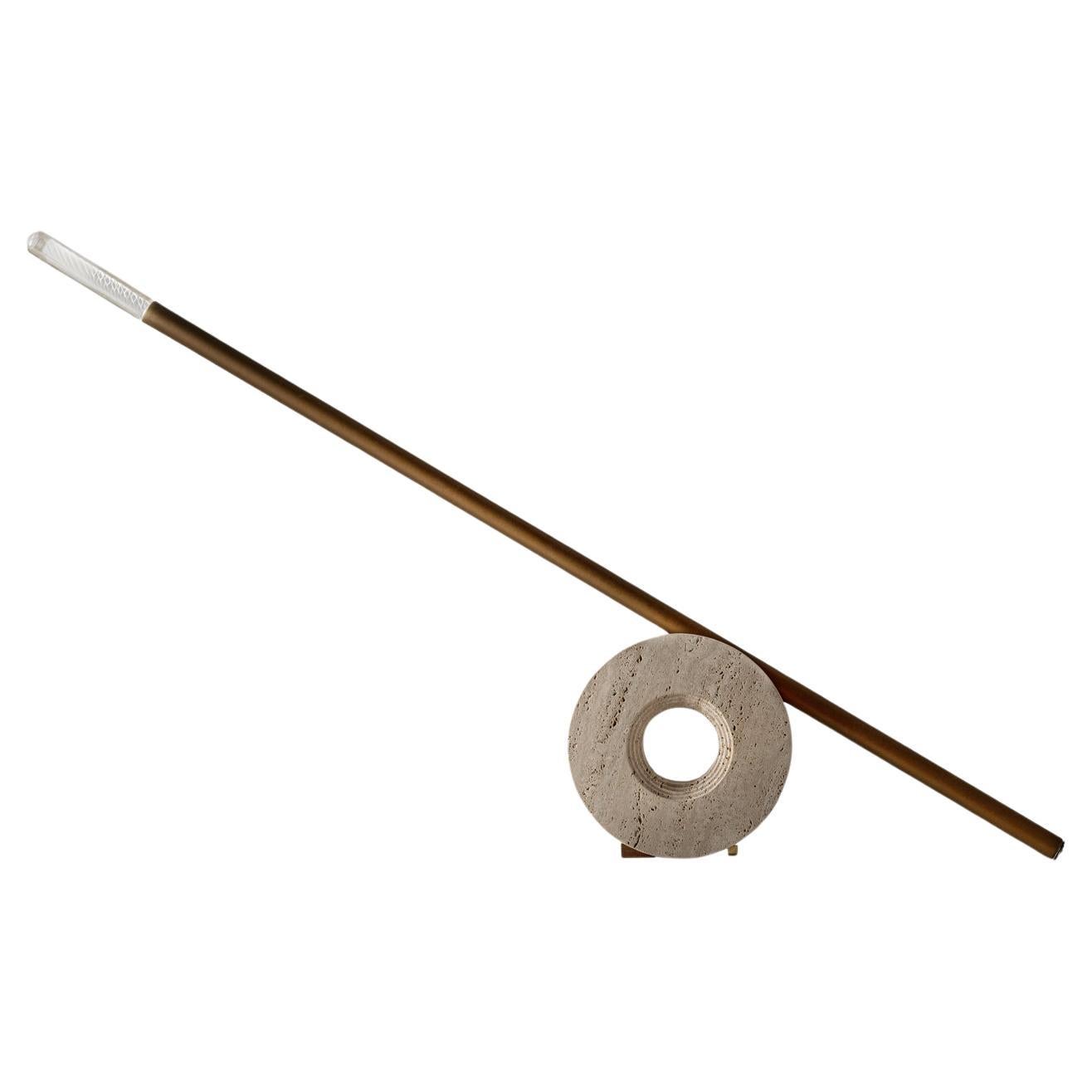 Table/floor lamp Nomos - travertine marble, leather, glass For Sale
