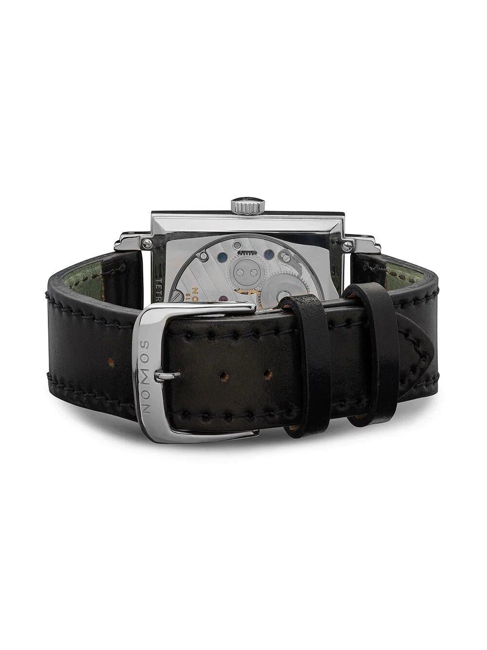 Women's or Men's Nomos Tetra Glass Black 406 Watches with Black Leather Bracelet