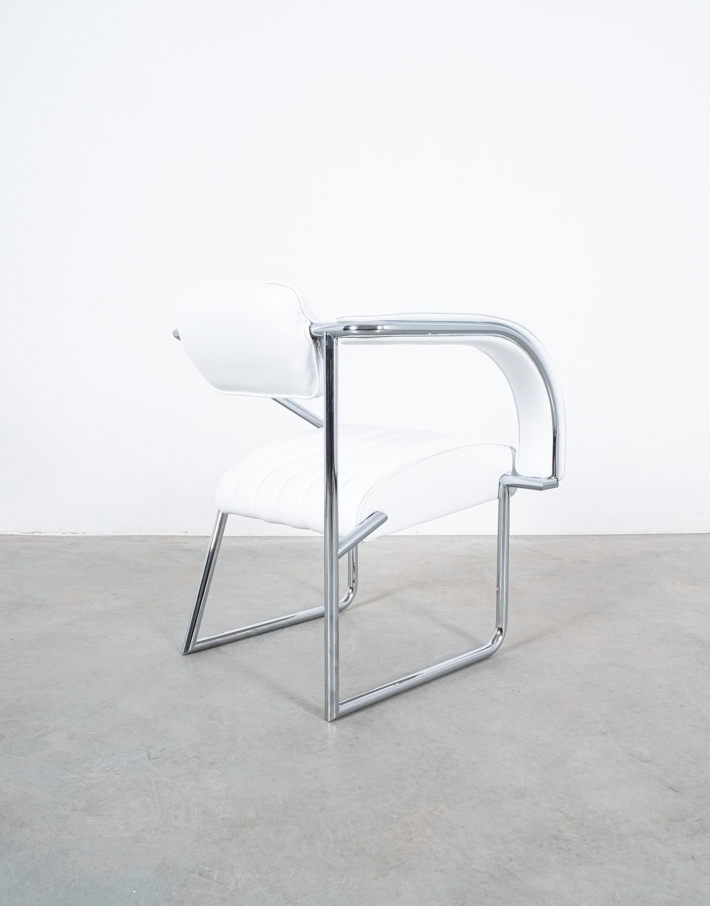 Italian Non Conformist Chair by Eileen Gray, Designed 1926, Chrome White Leather