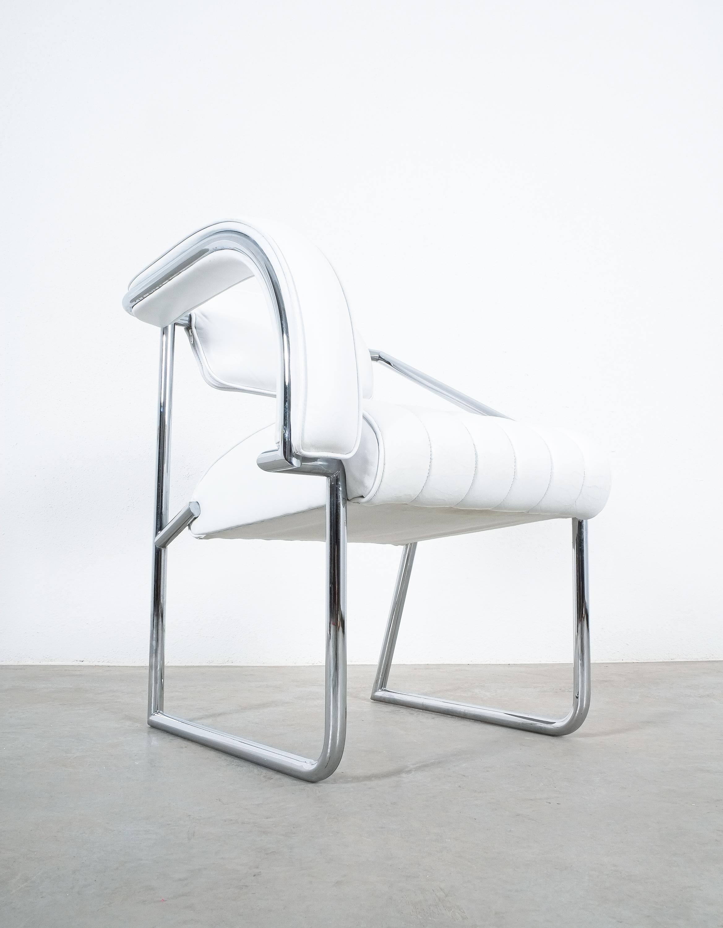 Dyed Non Conformist Chair by Eileen Gray, Designed 1926, Chrome White Leather