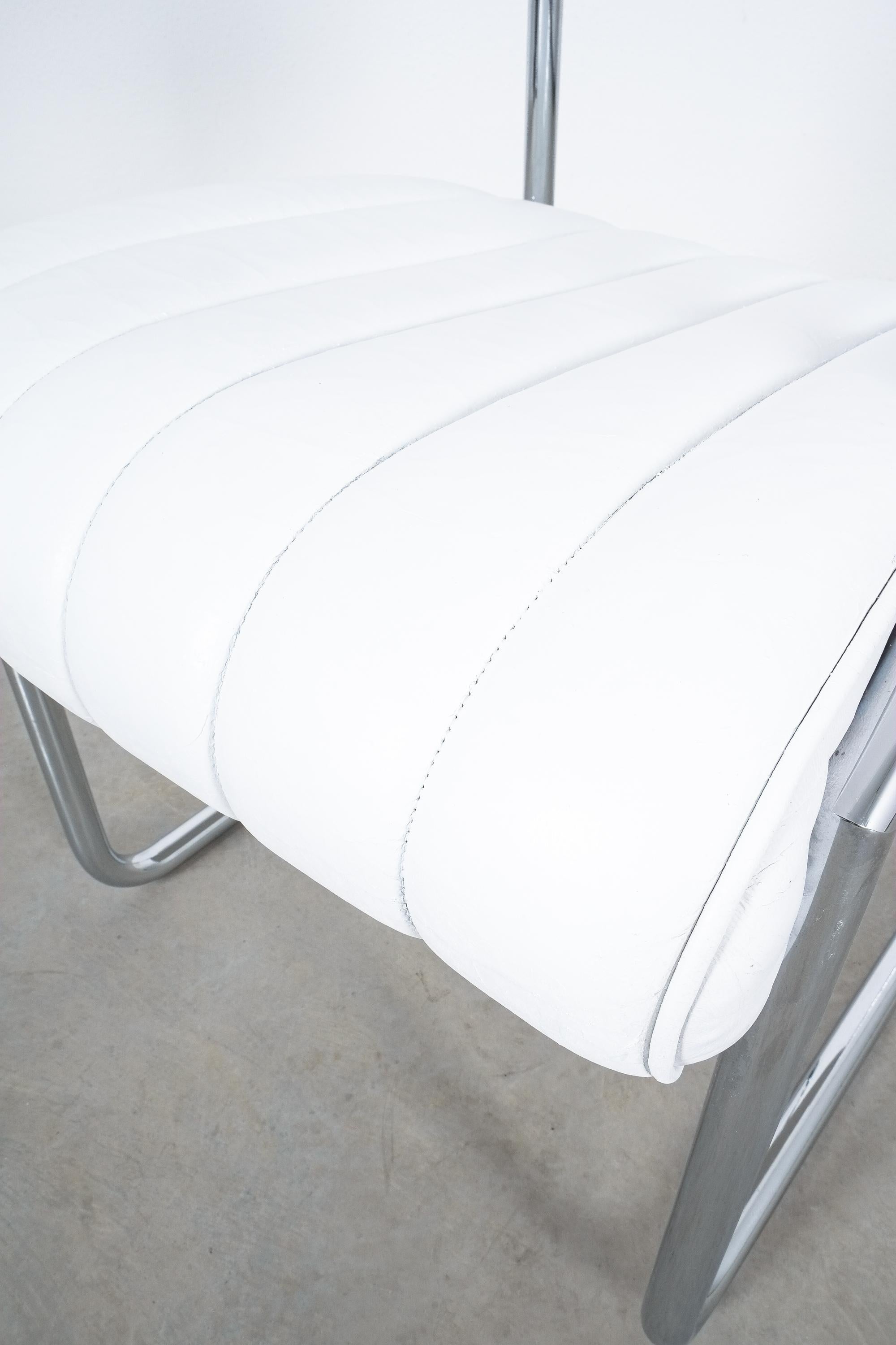 Late 20th Century Non Conformist Chair by Eileen Gray, Designed 1926, Chrome White Leather