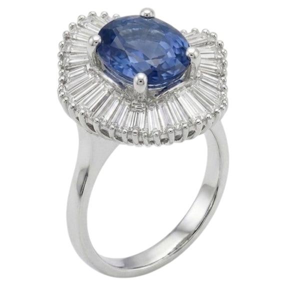 Non-Heated Ceylon Sapphire Diamond Ring in 18K White Gold, 5.85 Carat Oval cut For Sale