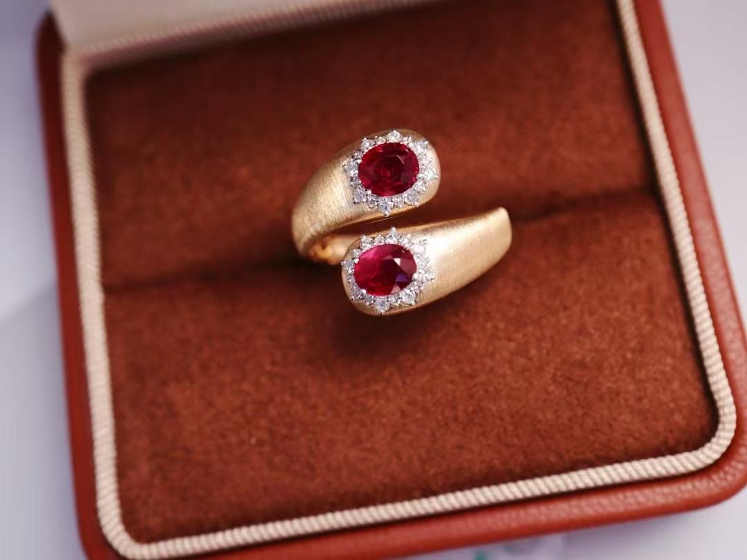 Modern 1.18 Carat Non-Heated Ruby Diamond Gold Ring