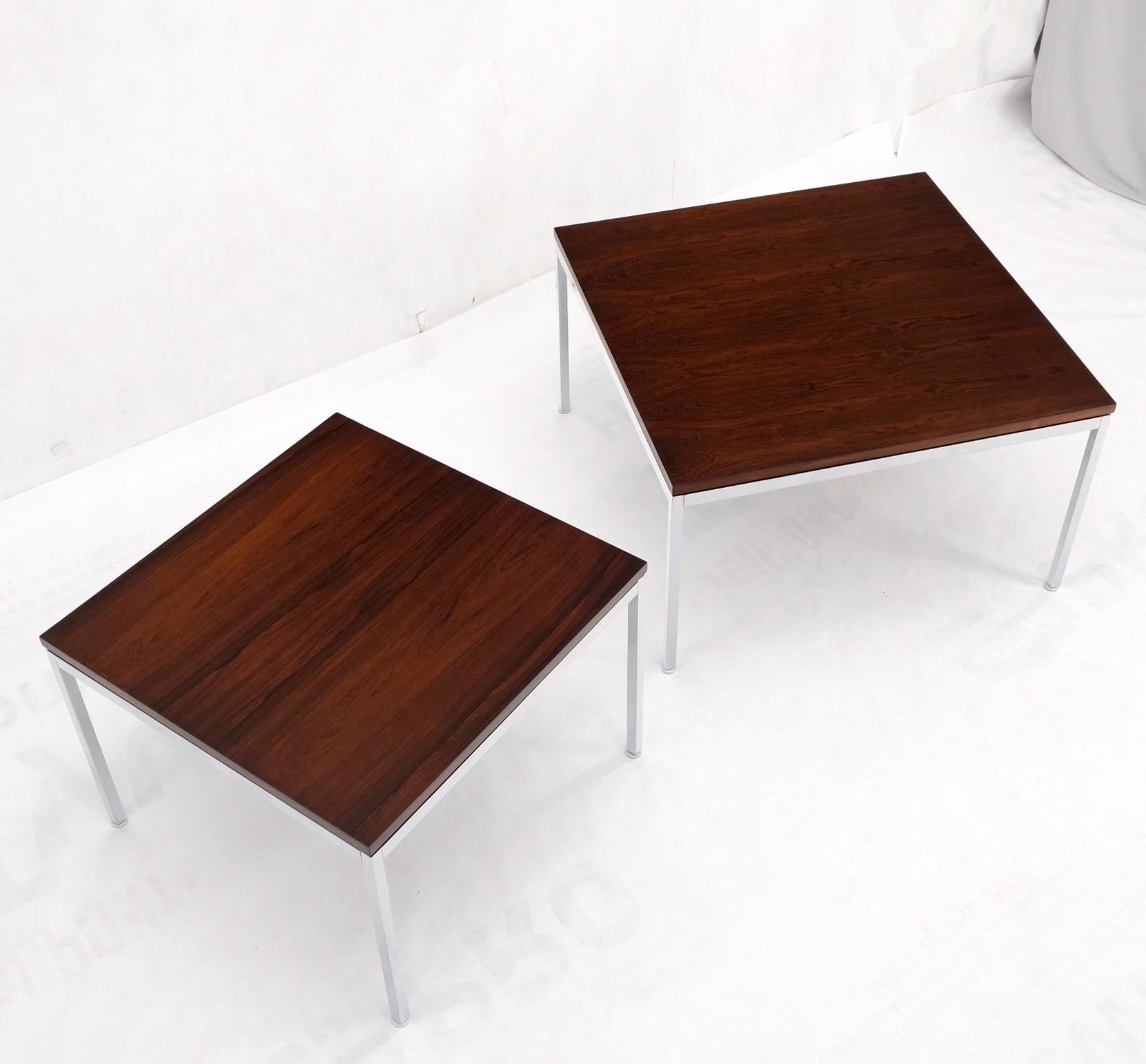 Non Matching Pair of Rosewood & Crome Square Knoll Side End Tables Stands Mint For Sale 3
