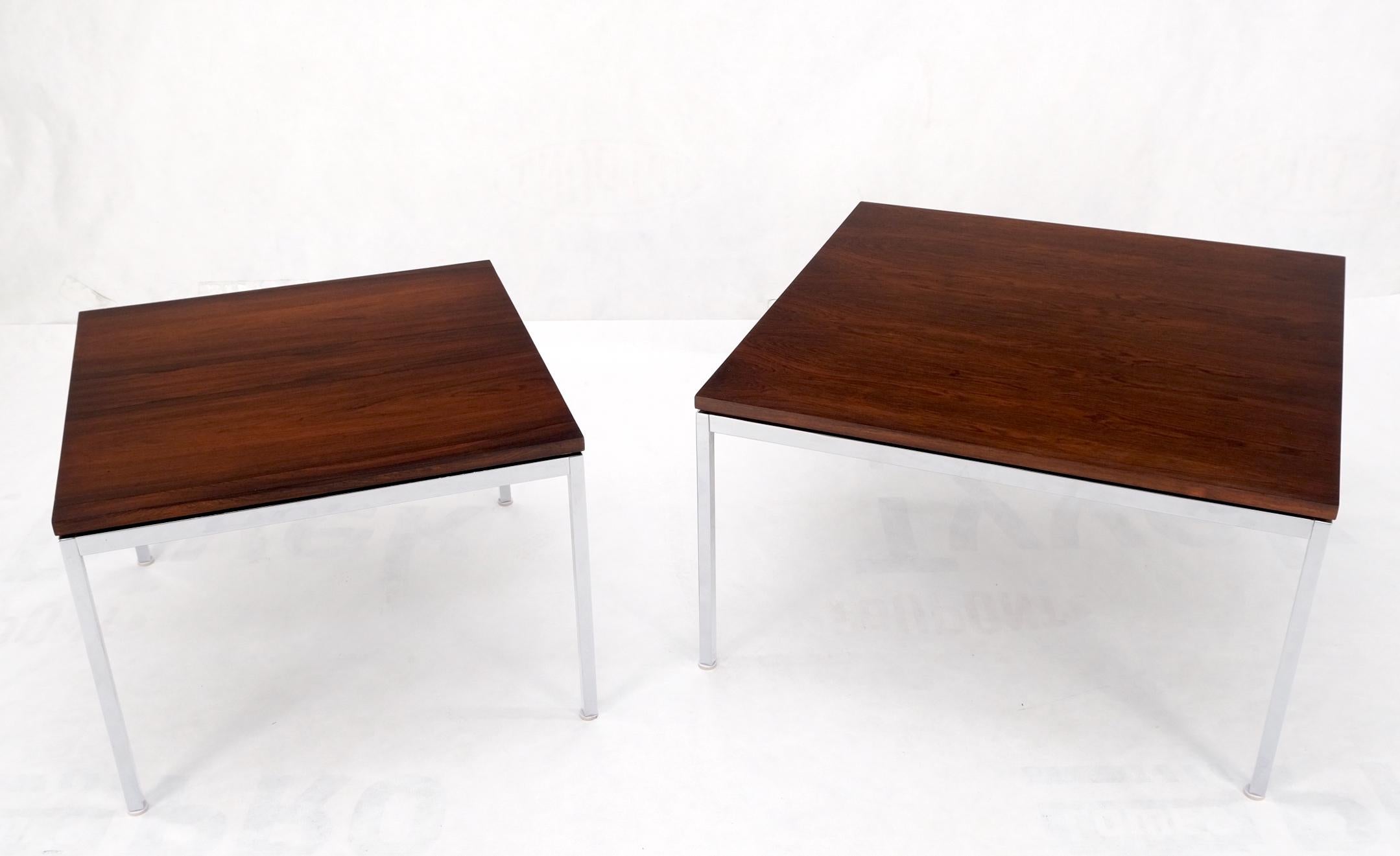 Non Matching Pair of Rosewood & Crome Square Knoll Side End Tables Stands Mint For Sale 1