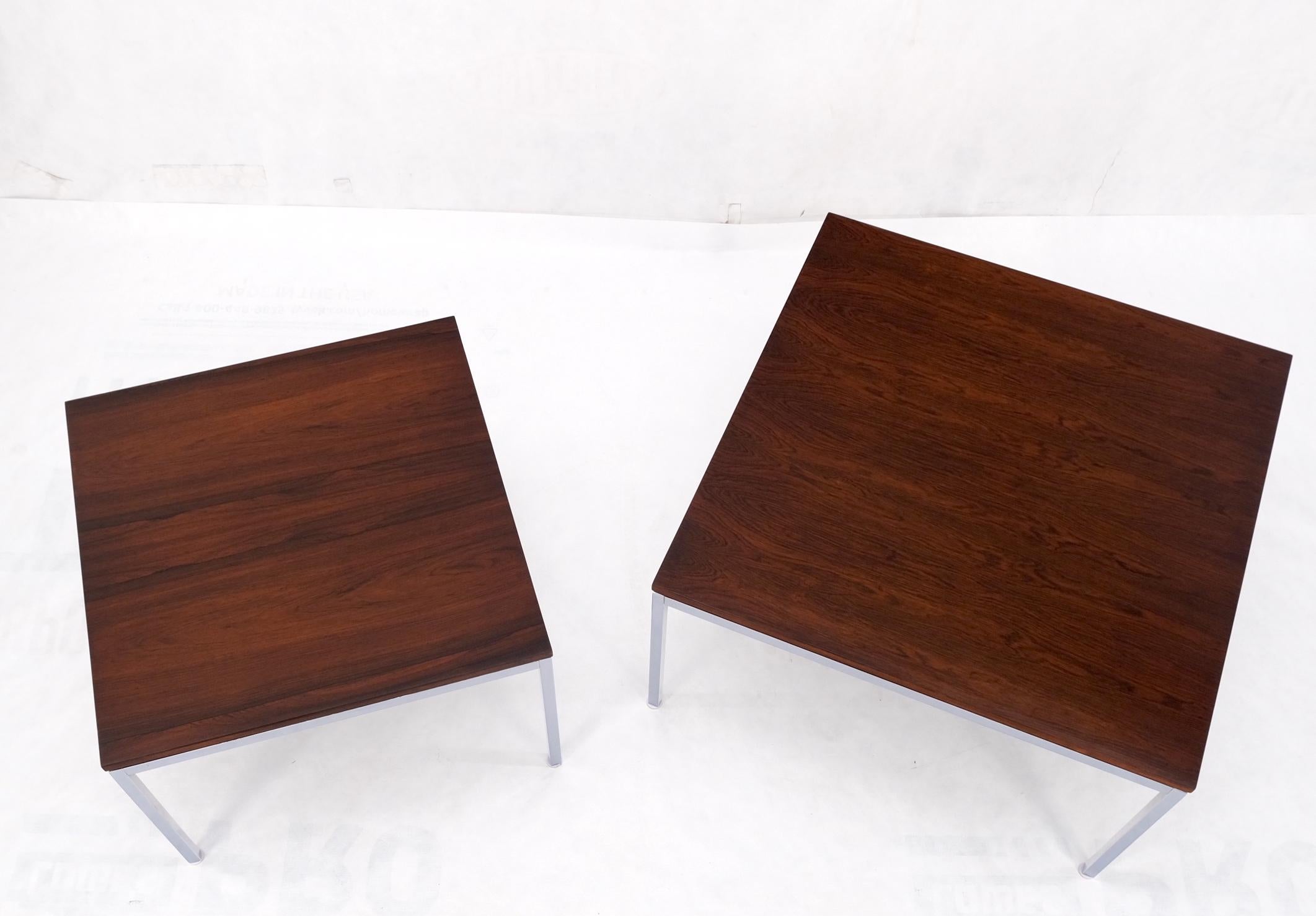 Non Matching Pair of Rosewood & Crome Square Knoll Side End Tables Stands Mint For Sale 2