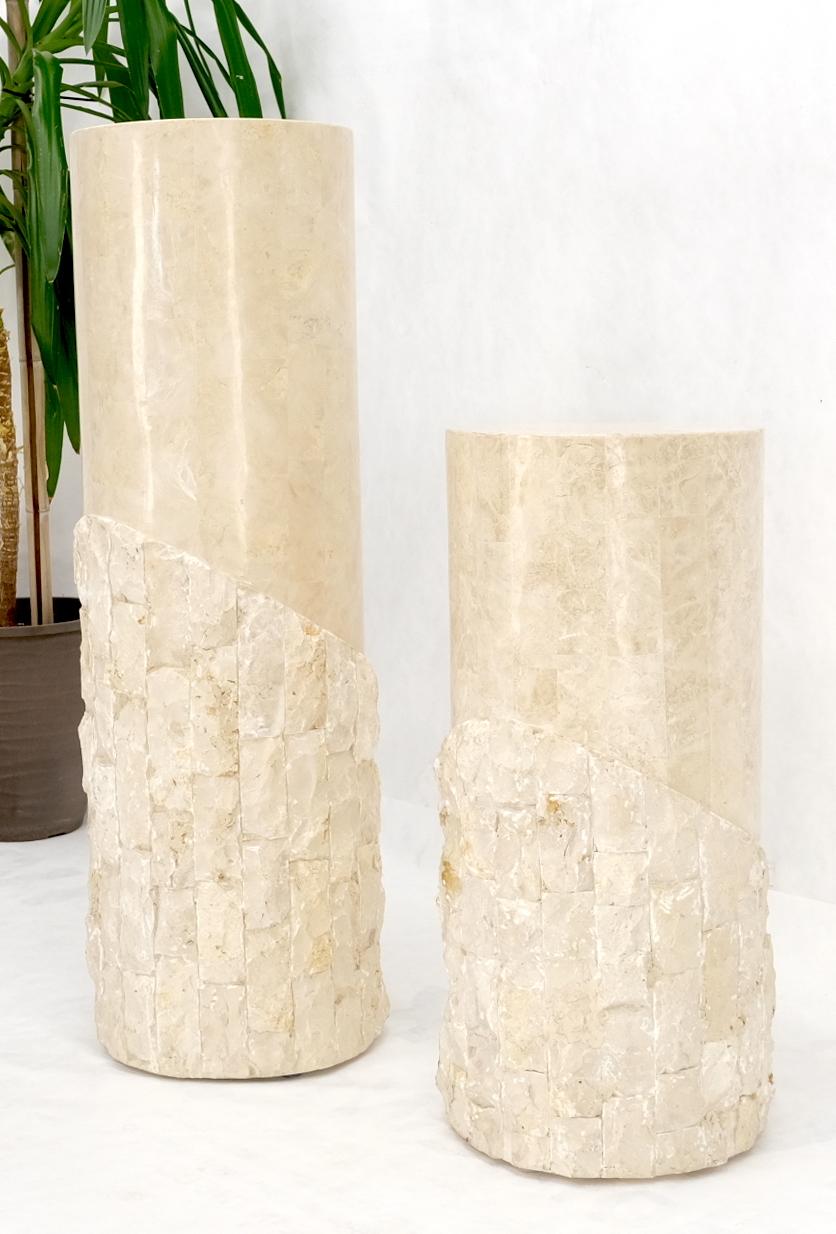 Non Matching Pair of Tessellated & Carved Stone Round Drum Pedestals For Sale 4