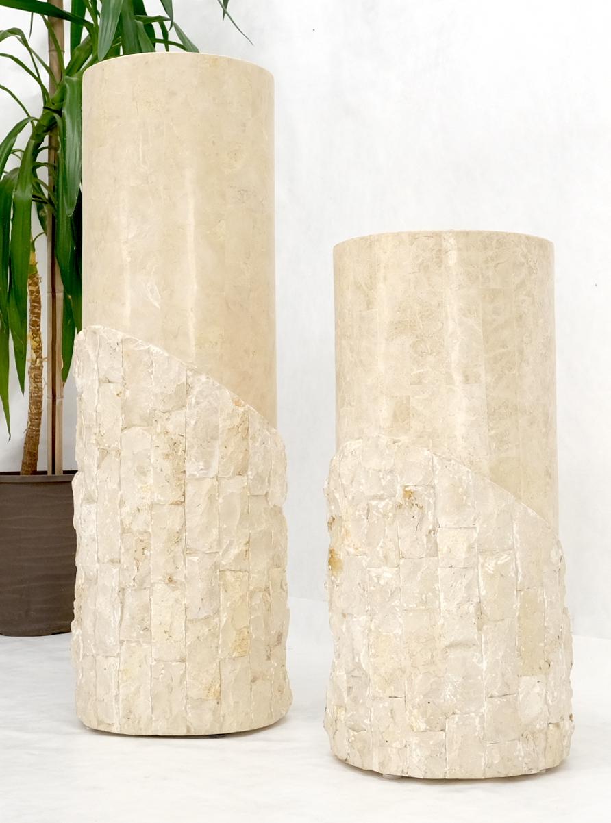 Non Matching Pair of Tessellated & Carved Stone Round Drum Pedestals For Sale 3