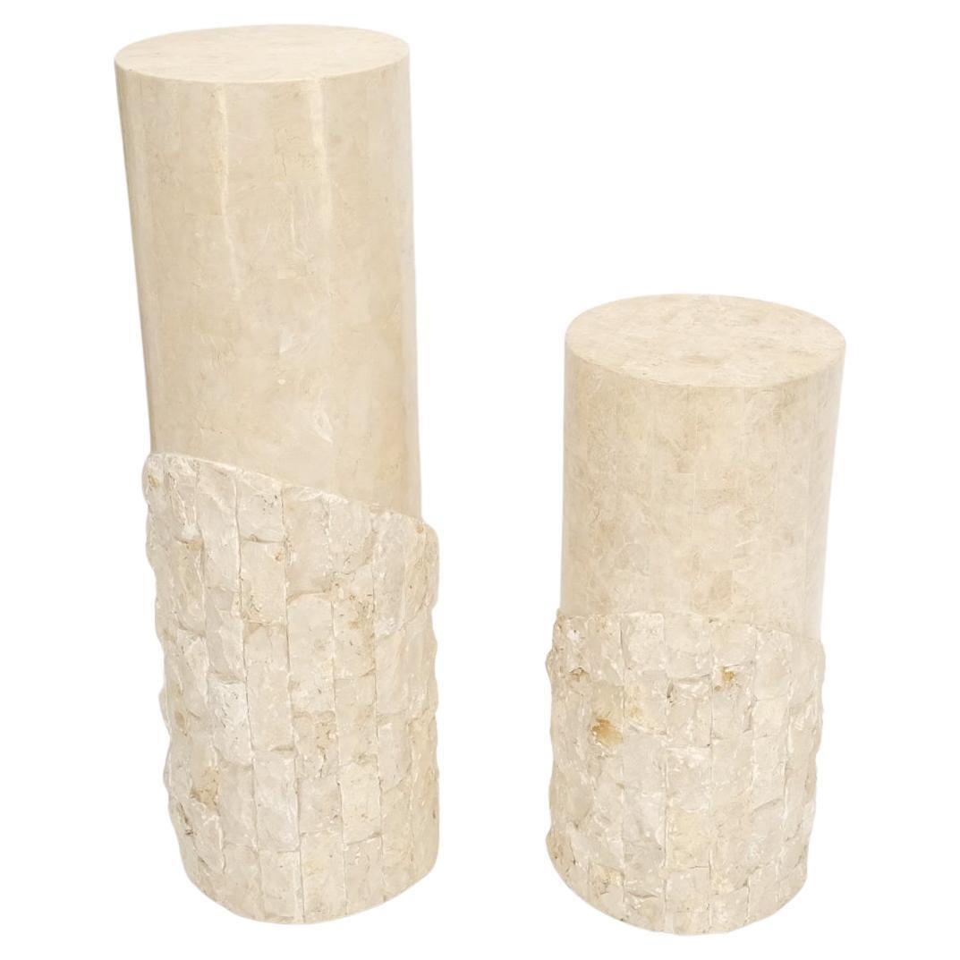 Non Matching Pair of Tessellated & Carved Stone Round Drum Pedestals For Sale