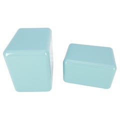 Non Matching Pair Rounded Edges and Corners Thick Enamel Finish Side End Tables