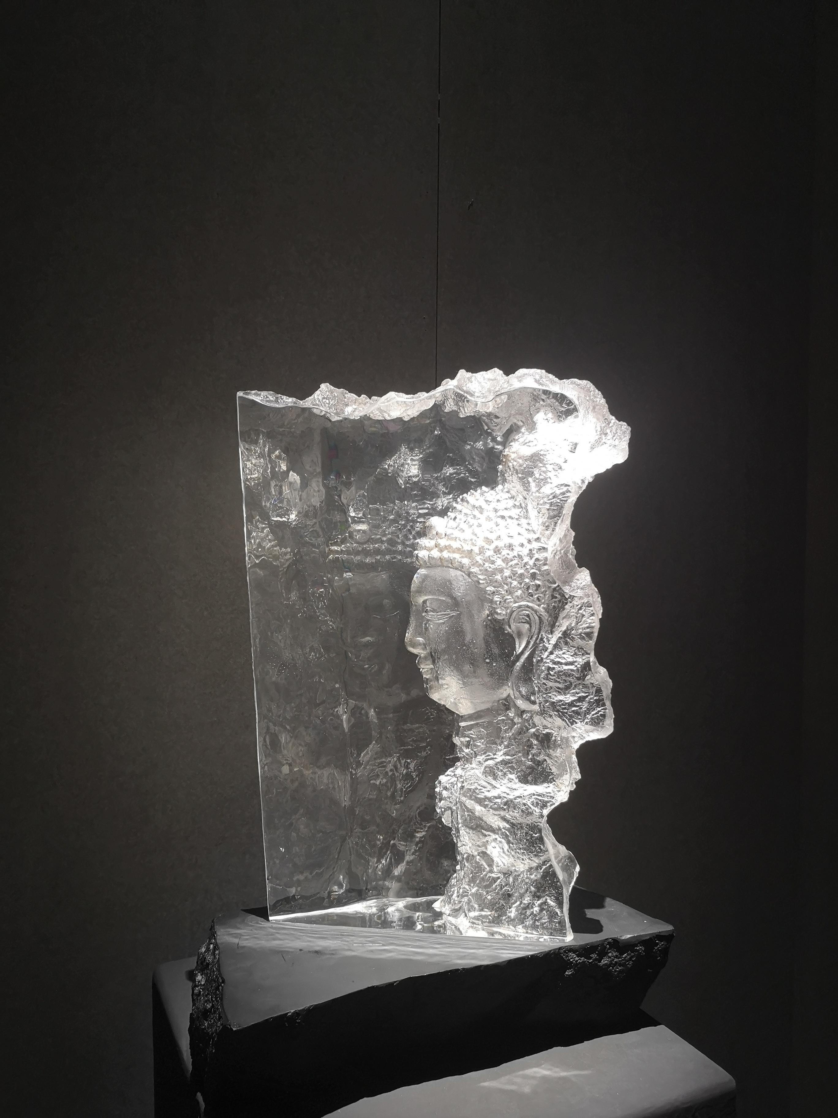 Chinese Non-objectivity Buddha Crystal Sculpture by Gordon Gu For Sale