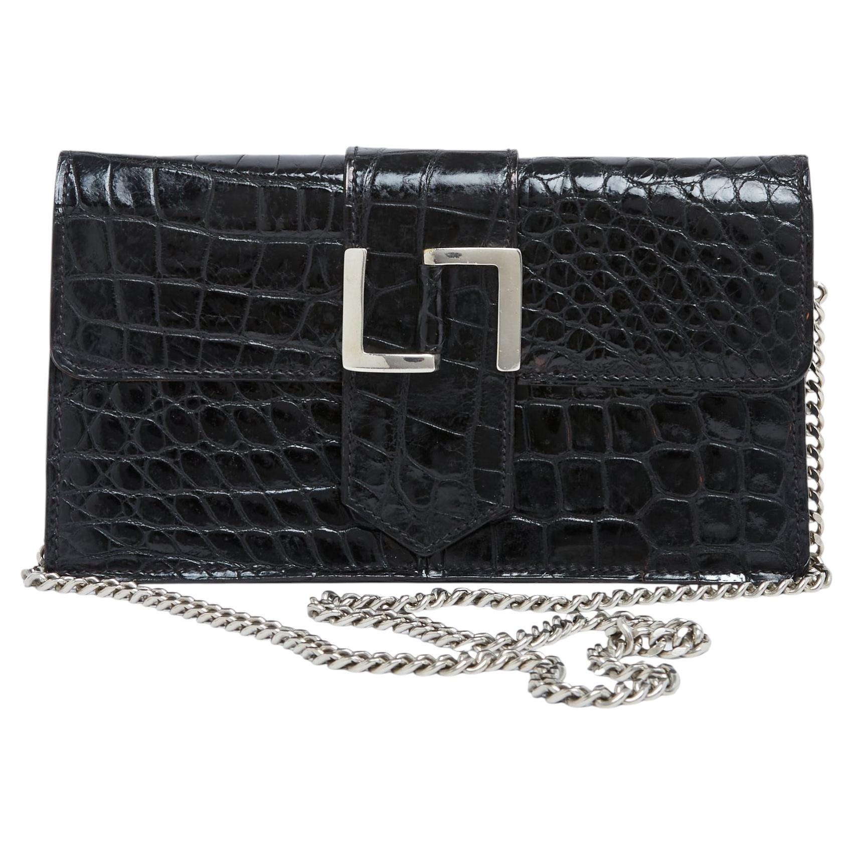 Non signe Sac Epaule Pochette 1995s Black Precious Leather Shoulder Bag Clutch