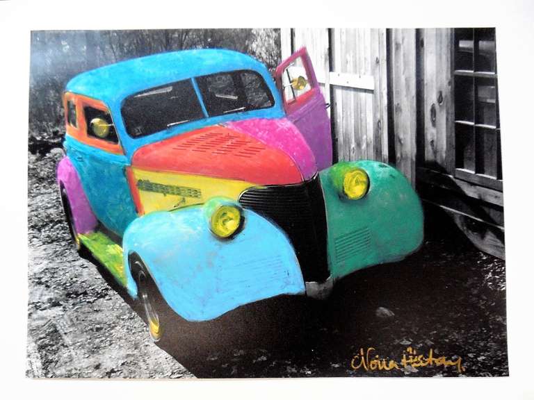 Nona Hatay Landscape Photograph - "Fantasy Sedan I" Hand painted B/W photograph