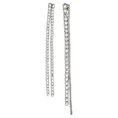 Nonidentical Long Diamond and Chain Earrings in 18K White Gold