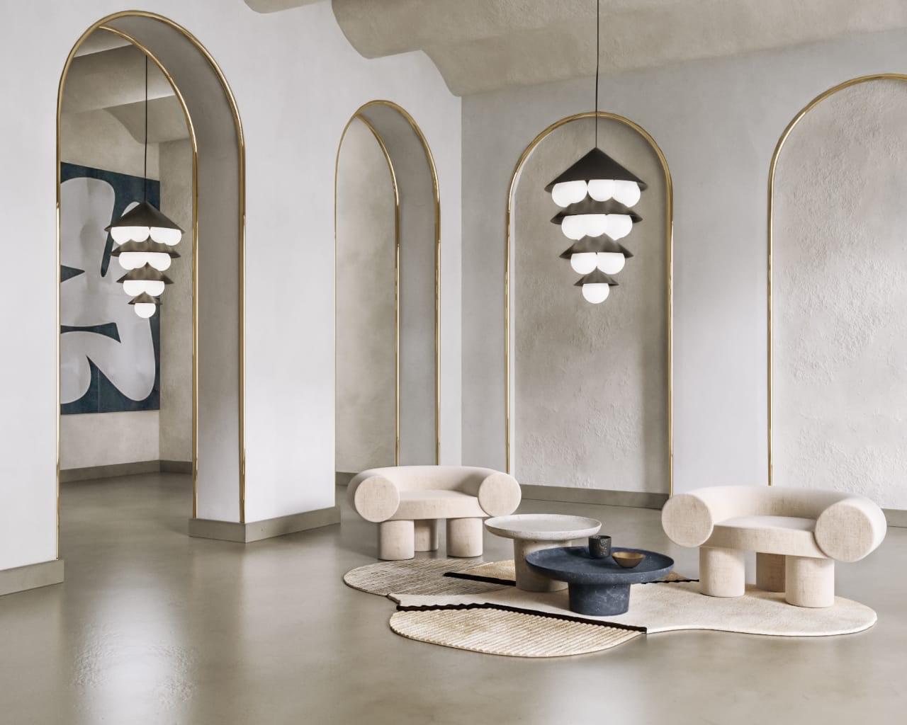 Nonla Chandelier by Kasadamo and Natalia Komarova, Brass Version Opaque In New Condition For Sale In Chézard, CH