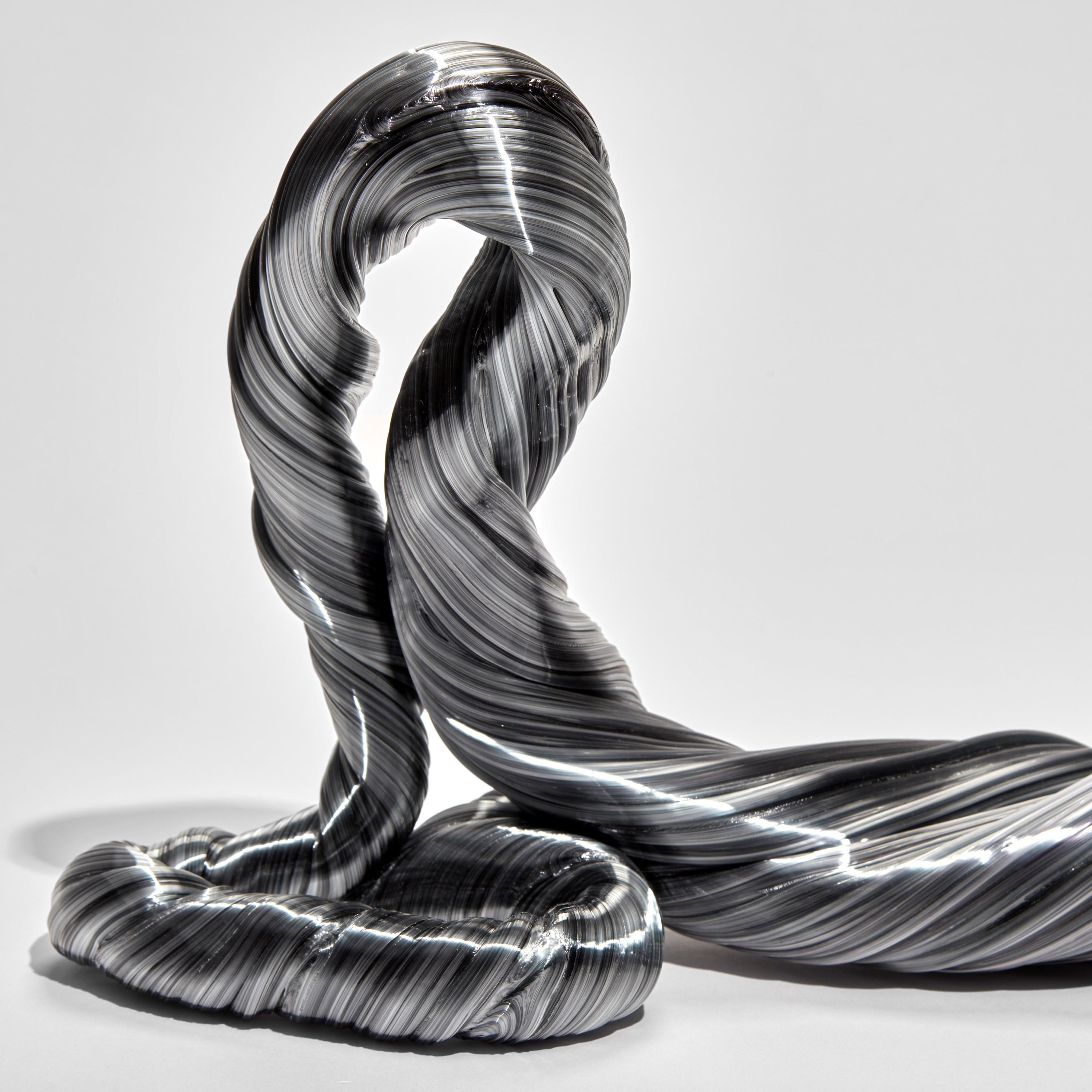 Hand-Crafted Nonlinear in Black, a Unique Abstract Glass Sculpture by Maria Bang Espersen For Sale