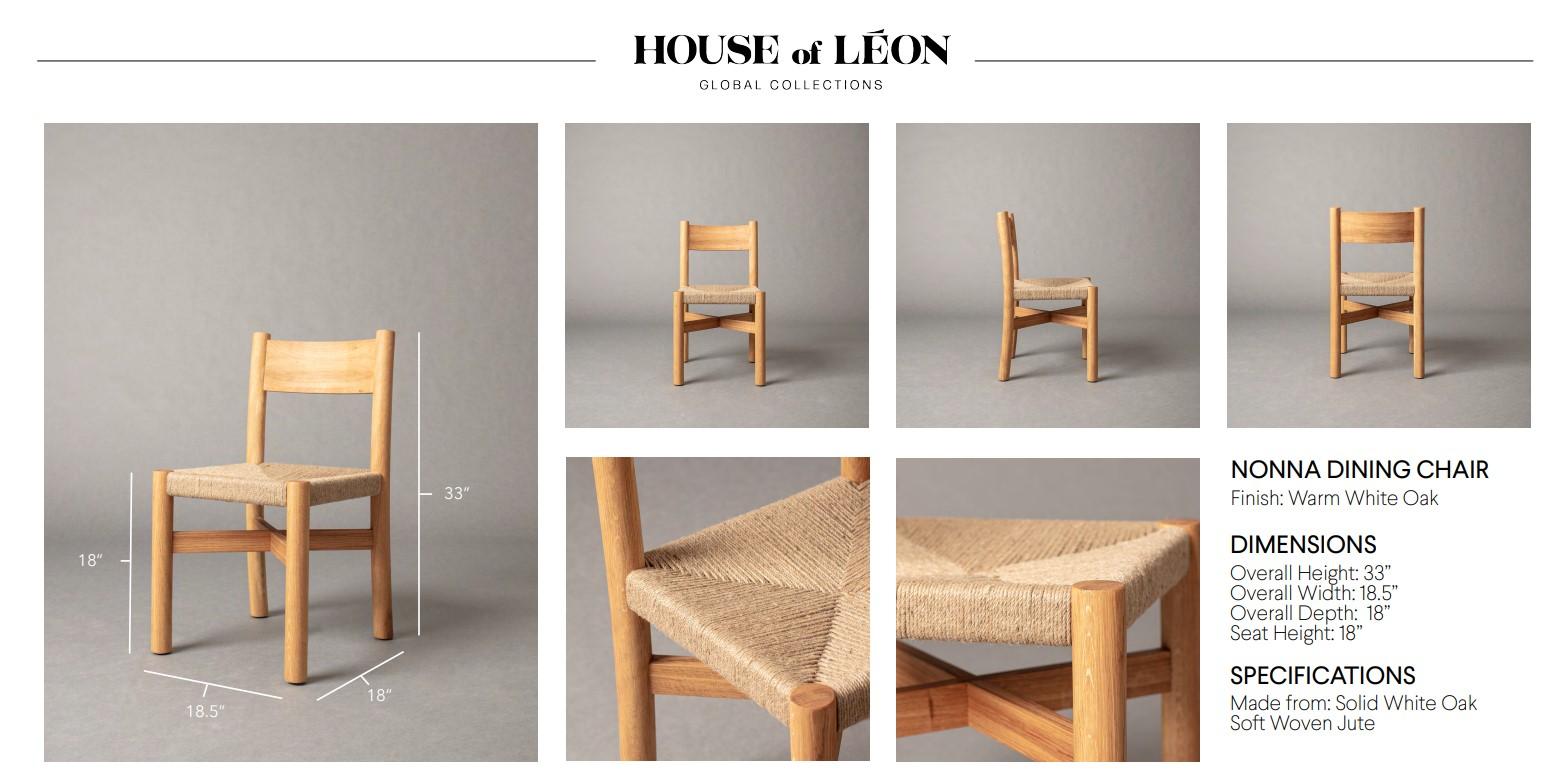 The Nonna Dining Chair from House of Léon, designed for beauty and comfort, was inspired by the chairs found throughout European countryside homes and popularized by Charlotte Perriand in the 1950s.

Handmade at a family owned atelier in Istanbul,