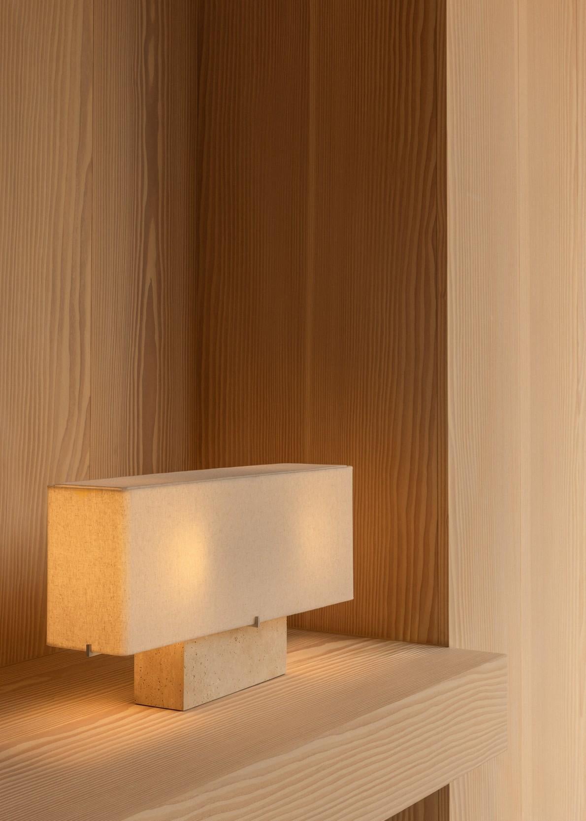 Scandinavian Modern Nonna Table Lamp H30, Travertine/Linen by Kroyer-Saetter-Lassen for Audo For Sale