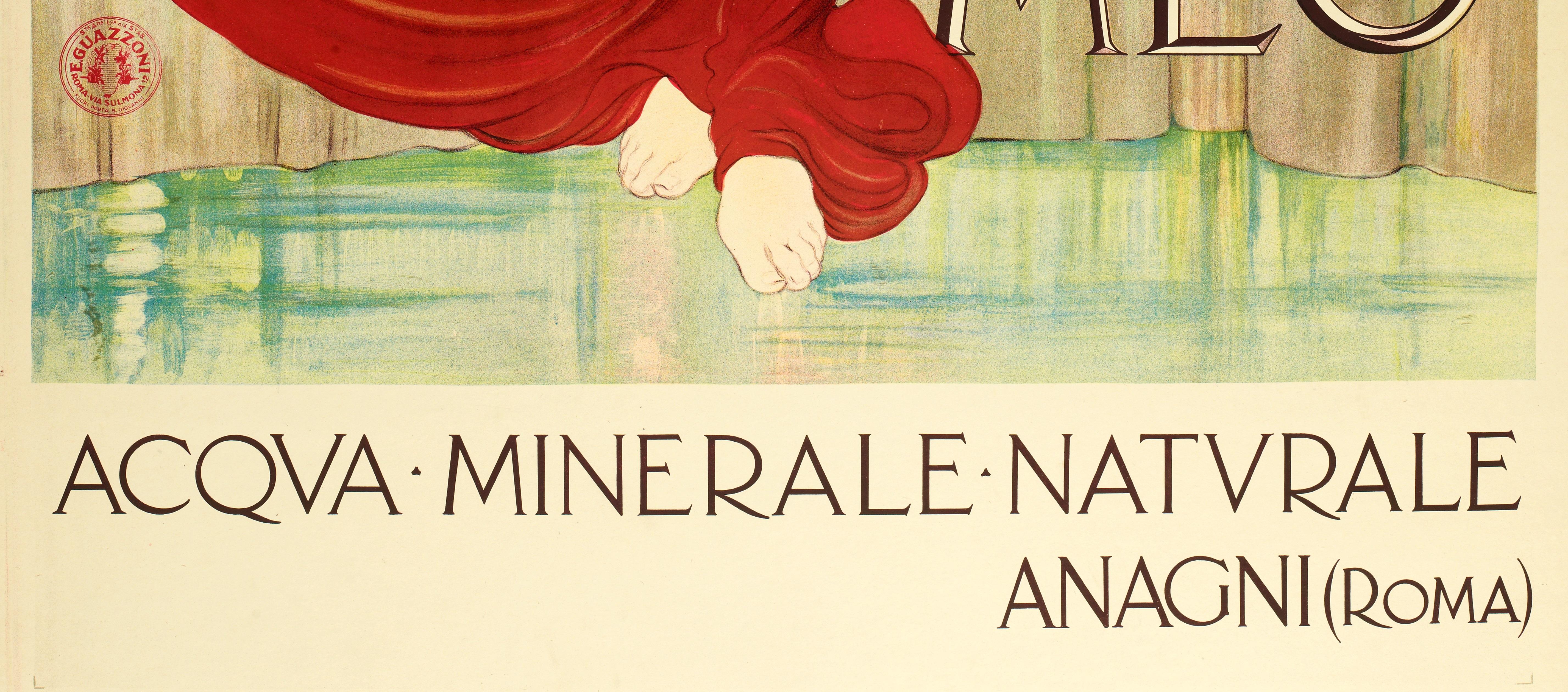 Art Nouveau Nonni, Poster originale in stile liberty, Fonte Meo, Fontana di acqua minerale Roma 1910