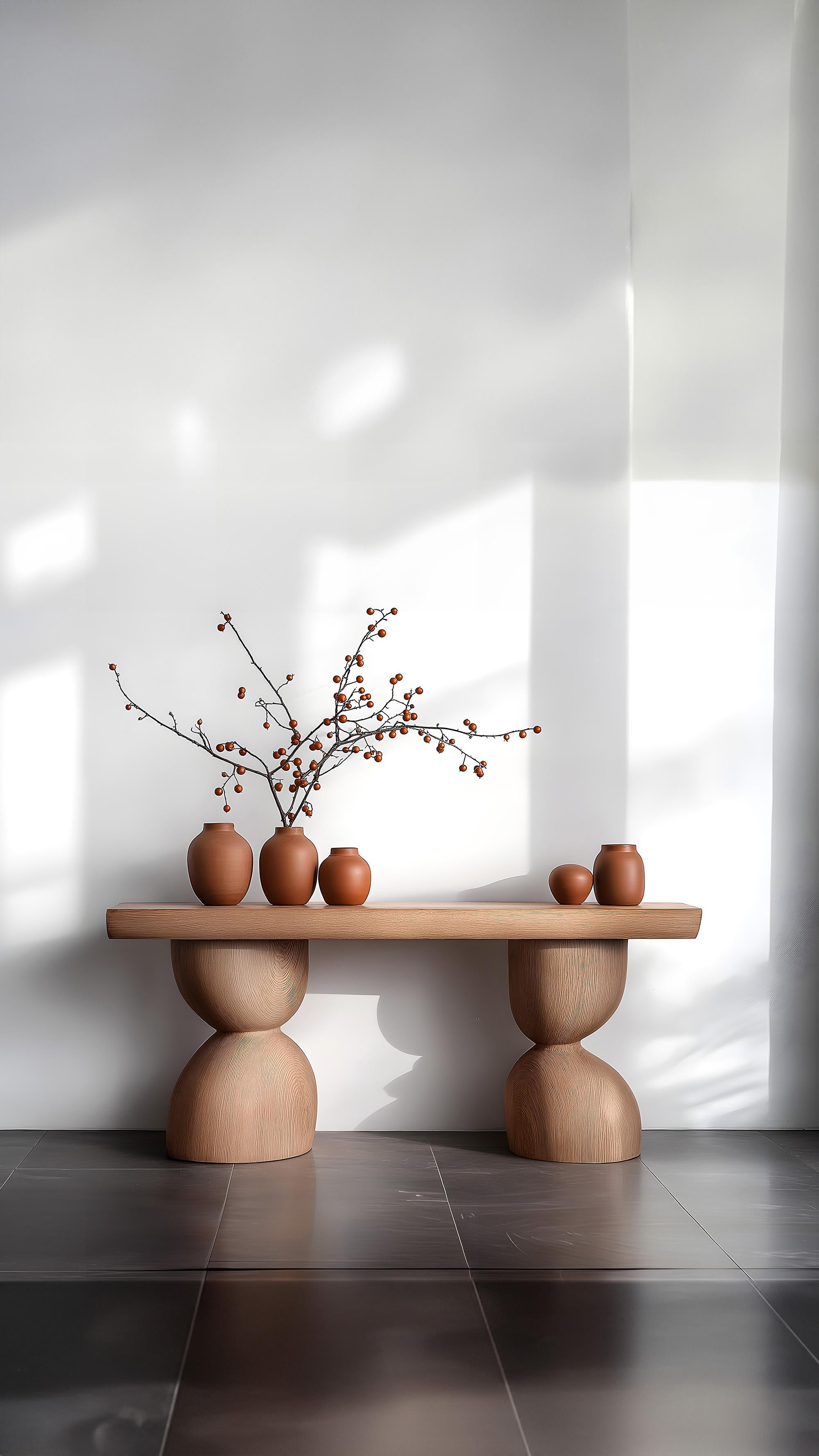 Brutalist NONO Elefante Console Table 43, Solid Wood, Round Shapes For Sale