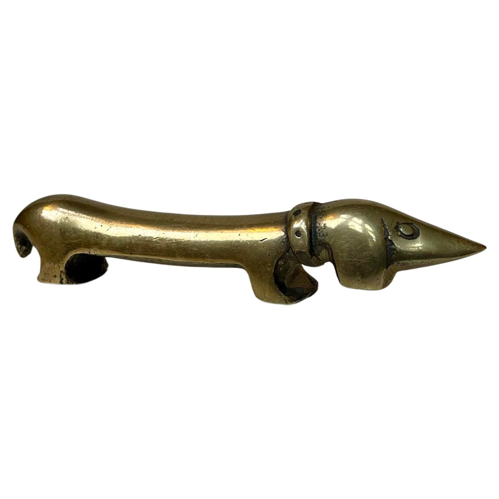 "Noodle" Dachshund Brass Dog Bottle Opener by Bosse Vienna Austria, 1950s