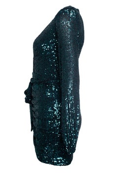 Nookie, green sequinned wrap dress