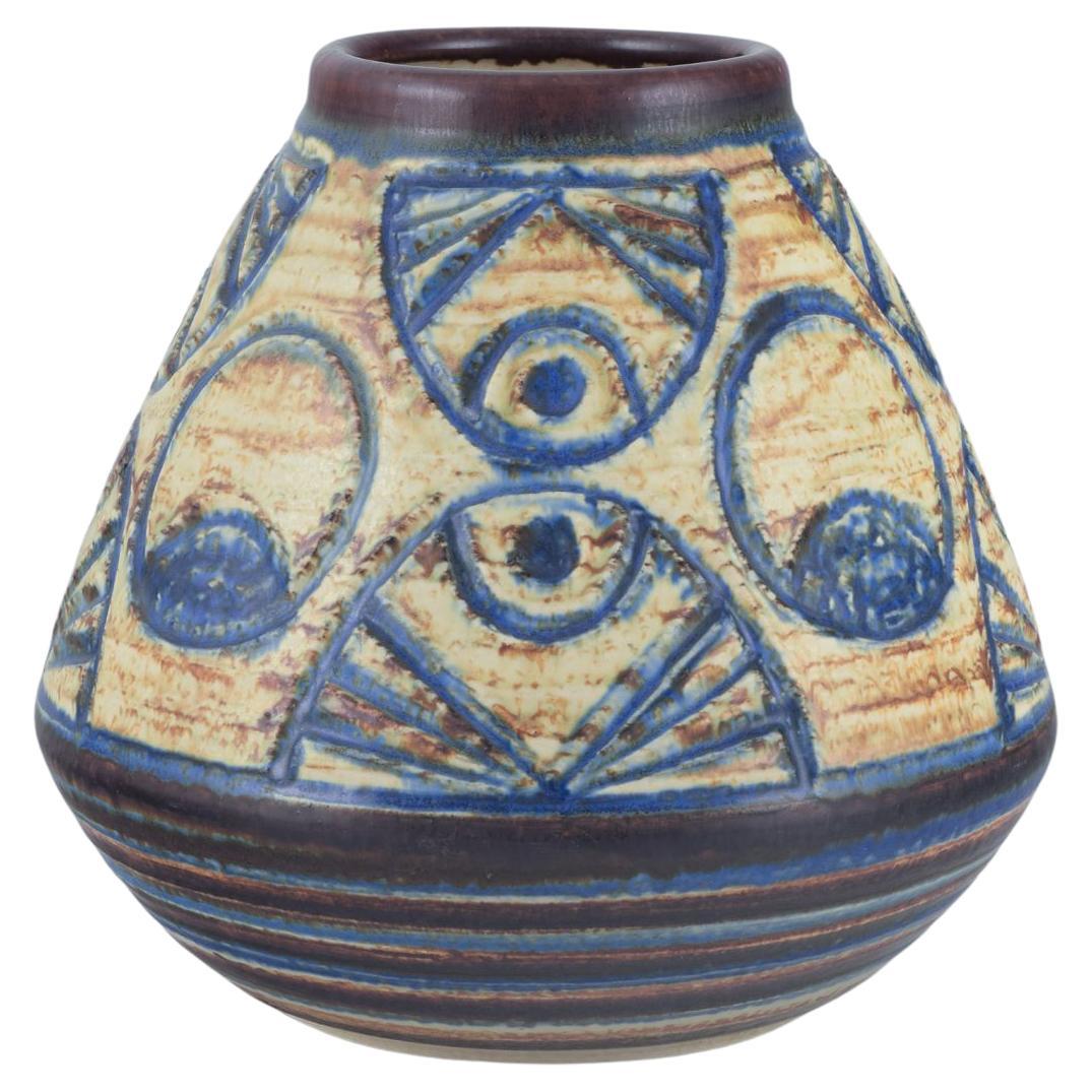 Noomi Backhausen for Søholm. Large stoneware vase with geometric decoration.