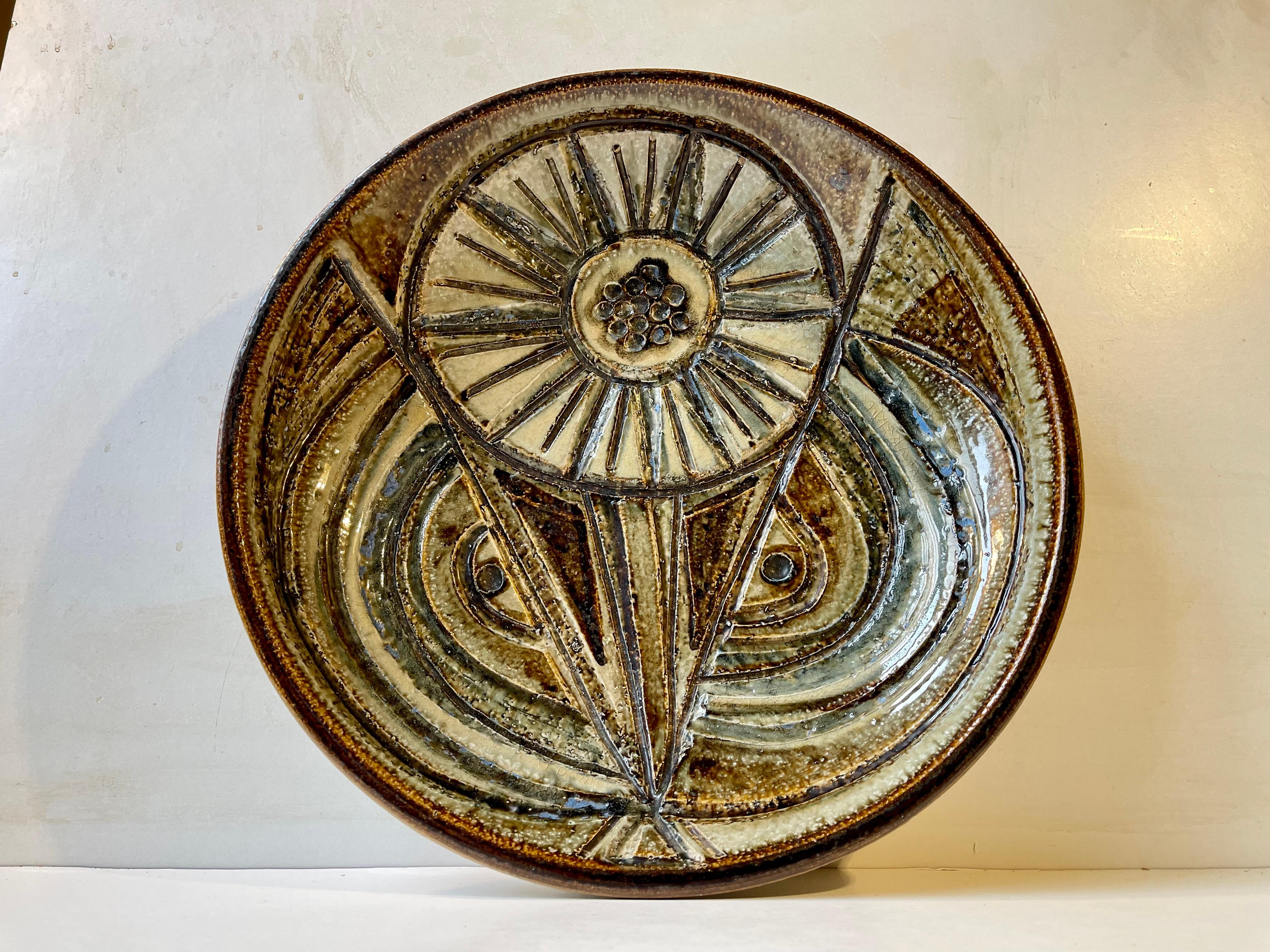 Stoneware Noomi Backhausen Glazed Abstract Centerpiece Bowl for Søholm, 1960s For Sale