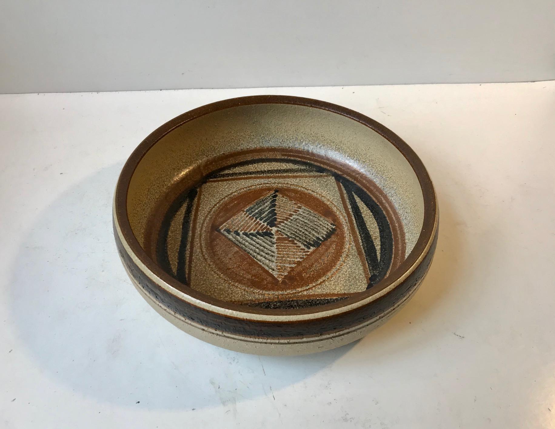 Danish Noomi Backhausen Graphic Stoneware Bowl, Søholm 1970s For Sale