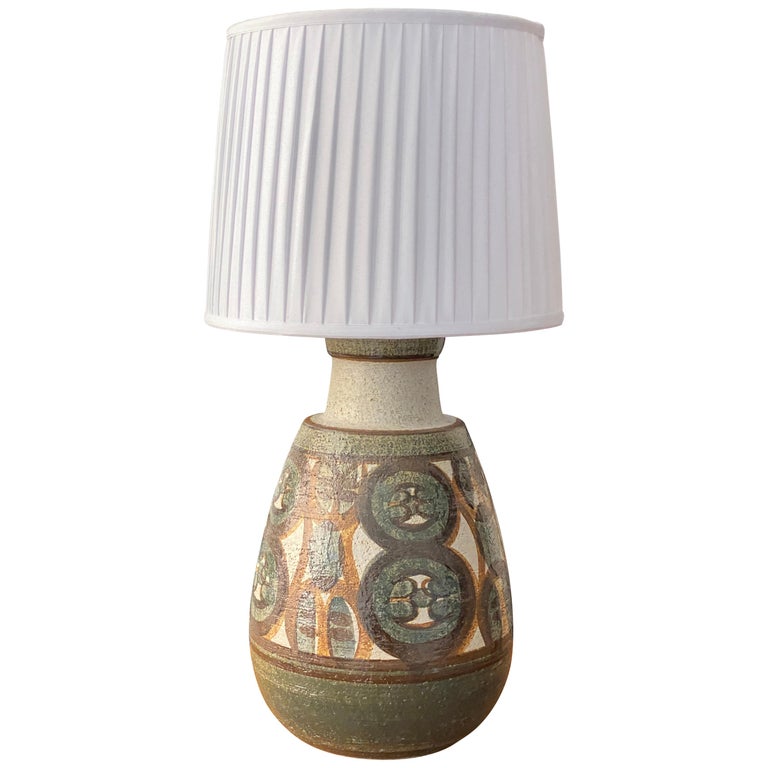 Noomi Backhausen, Large Hand Painted Stoneware Lamp, Søholm, Bornholm,  1970s For Sale at 1stDibs