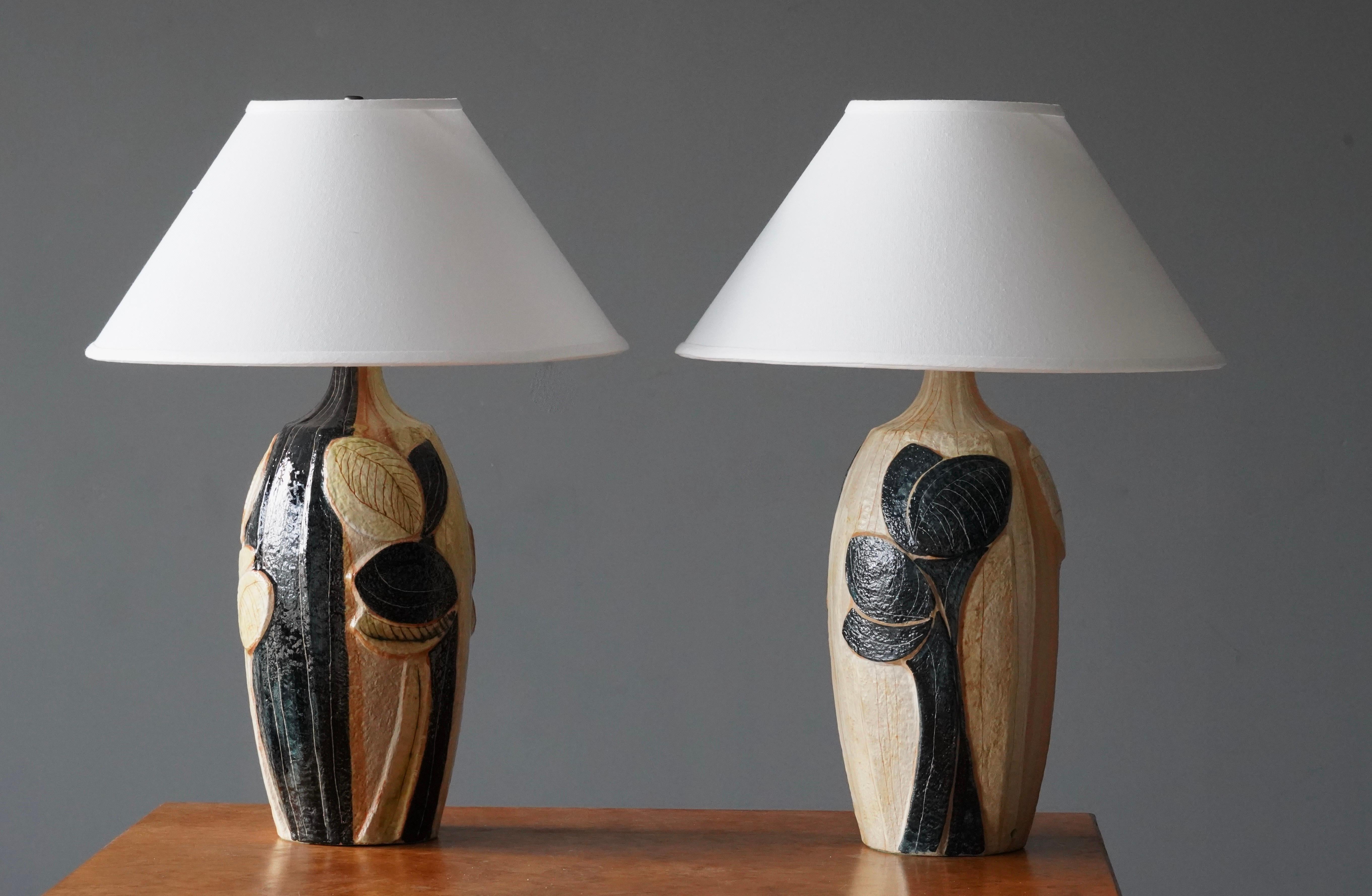 A pair of large table lamp produced by Søholm Keramik, located on the island of Bornholm in Denmark. Design by Noomi Backhausen, signed. Lampshade not included.

Dimensions listed are without lampshade. Sold without lampshades.
Dimensions with