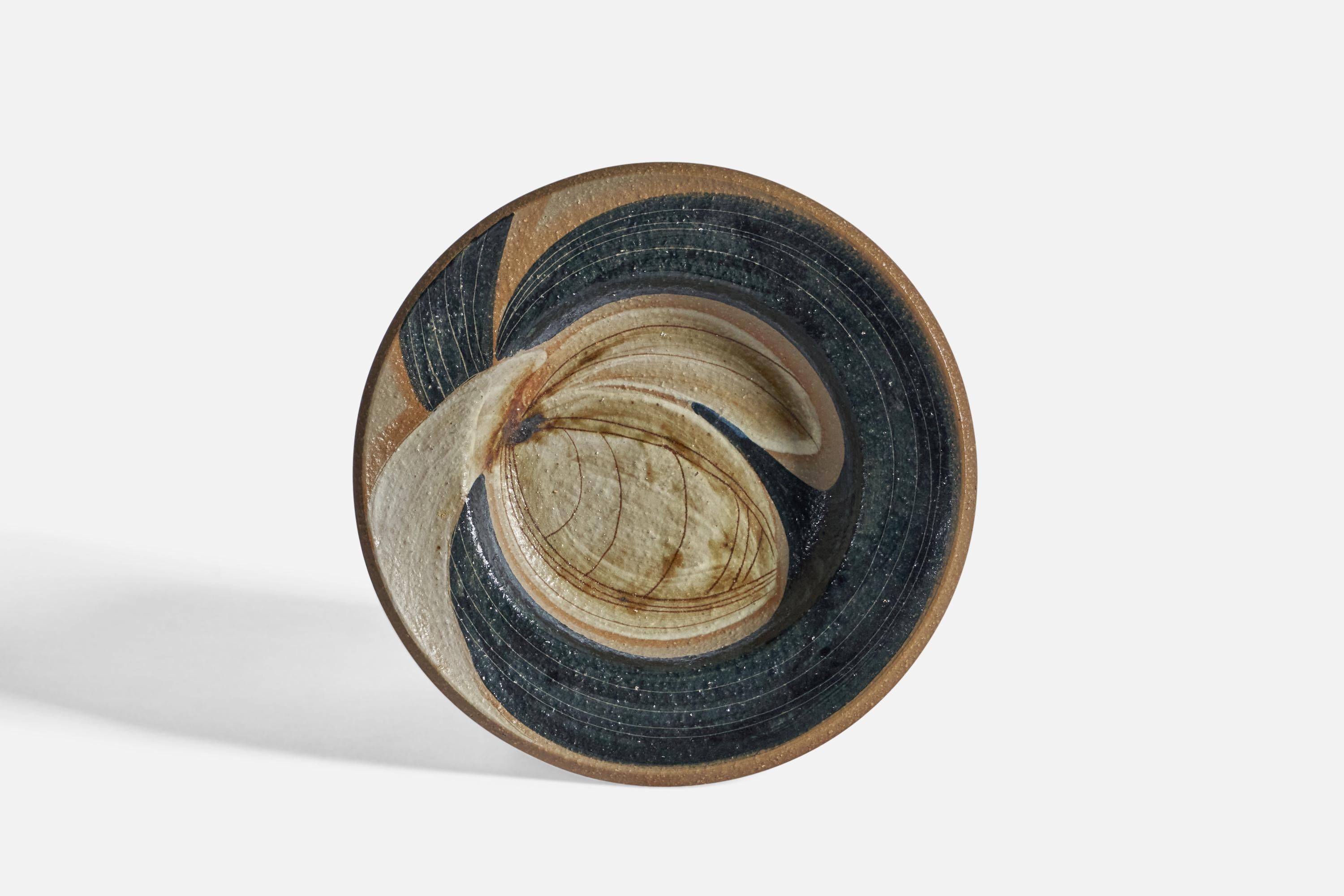 Mid-Century Modern Noomi Backhausen, Small Dish, Painted Stoneware, Denmark, 1960s For Sale