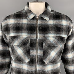 NOON GOONS Size L Plaid Black & Blue Wool Blend Full Zip Jacket