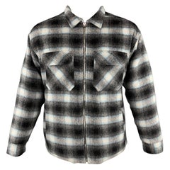 NOON GOONS Size L Plaid Black & Blue Wool Blend Full Zip Jacket