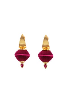 Noor Earrings in Silk, Zircons & 24k Vermeil Gold by Katerina Makriyianni