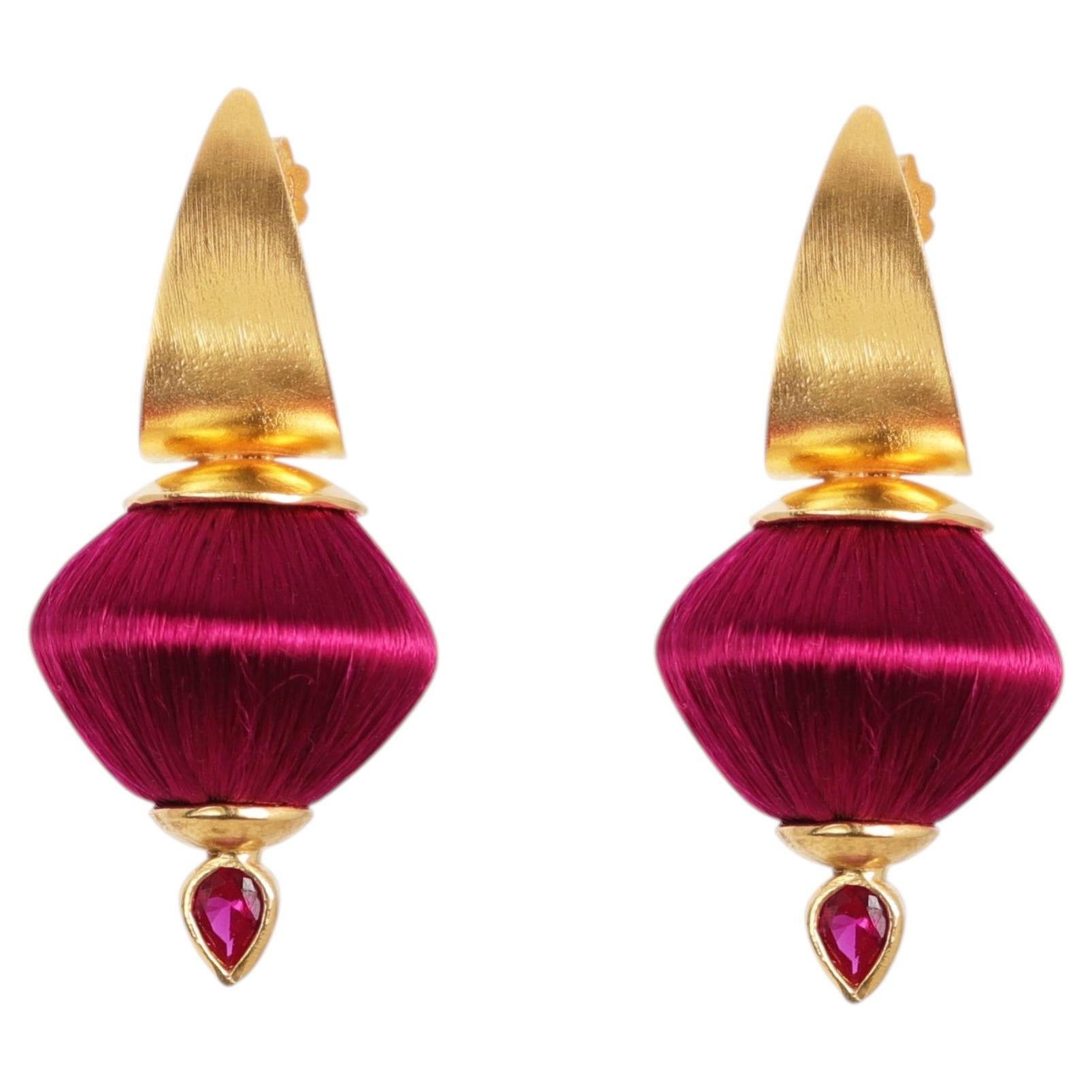 Noor Earrings in Silk, Zircons & 24k Vermeil Gold by Katerina Makriyianni