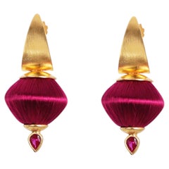 Noor Earrings in Silk, Zircons & 24k Vermeil Gold by Katerina Makriyianni