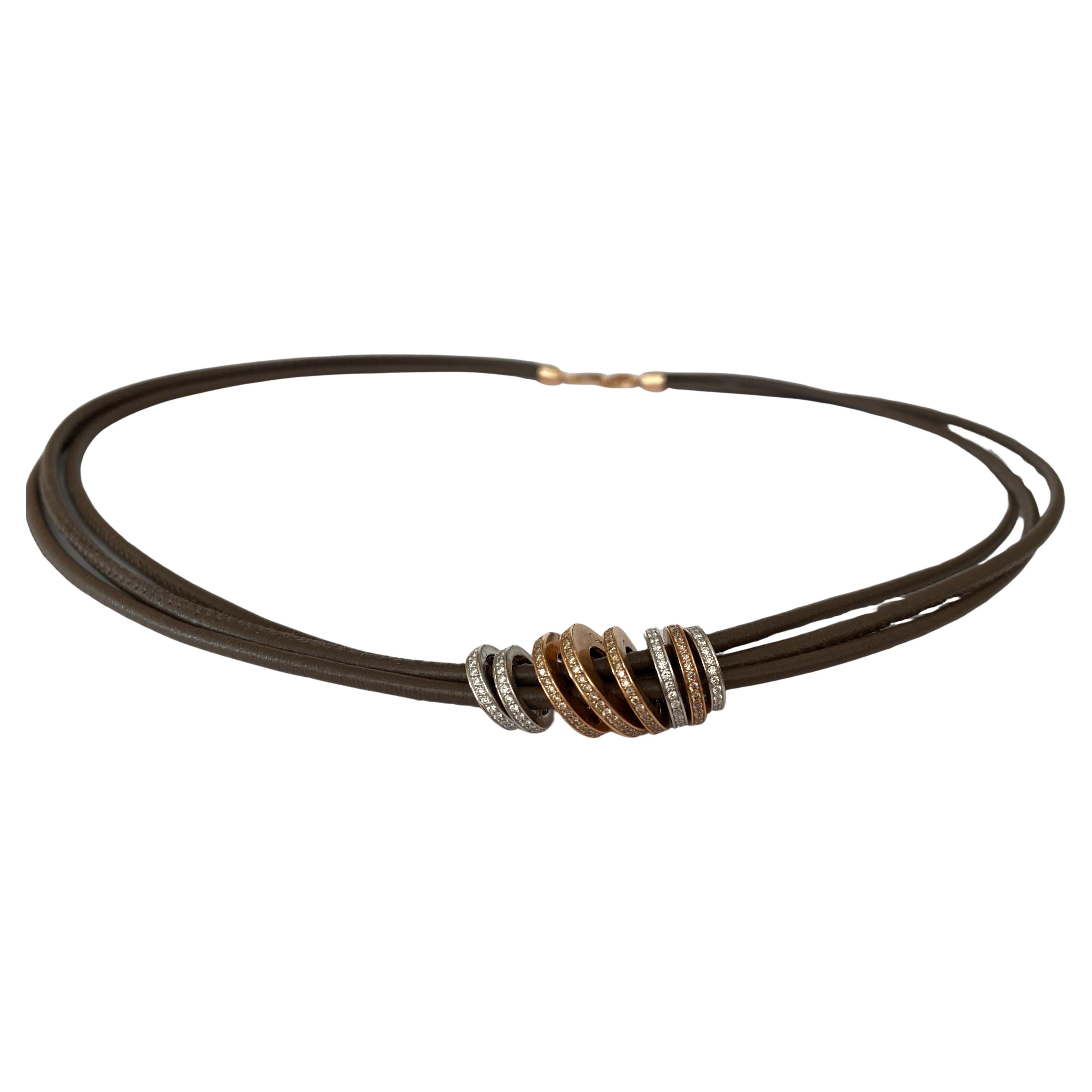 Diamond and Leather Necklace by Noor in 18 Karat Rose Gold Loop model