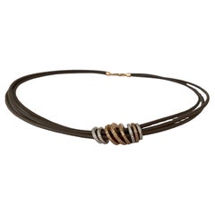Diamond and Leather Necklace by Noor in 18 Karat Rose Gold Loop model