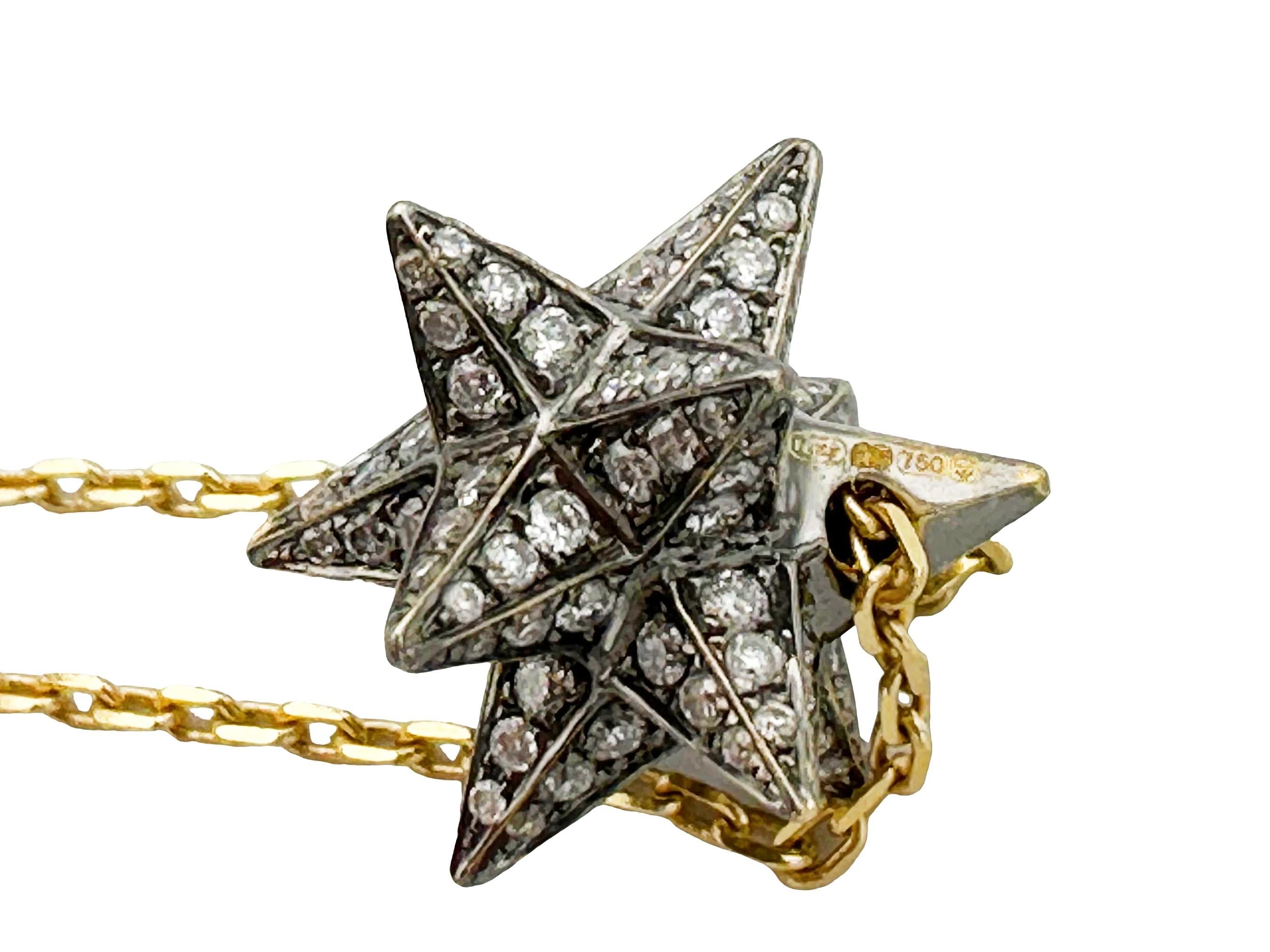 Round Cut Noor Fares 0.73cttw Diamond 18K Gold Merkaba Star Pendant Necklace For Sale