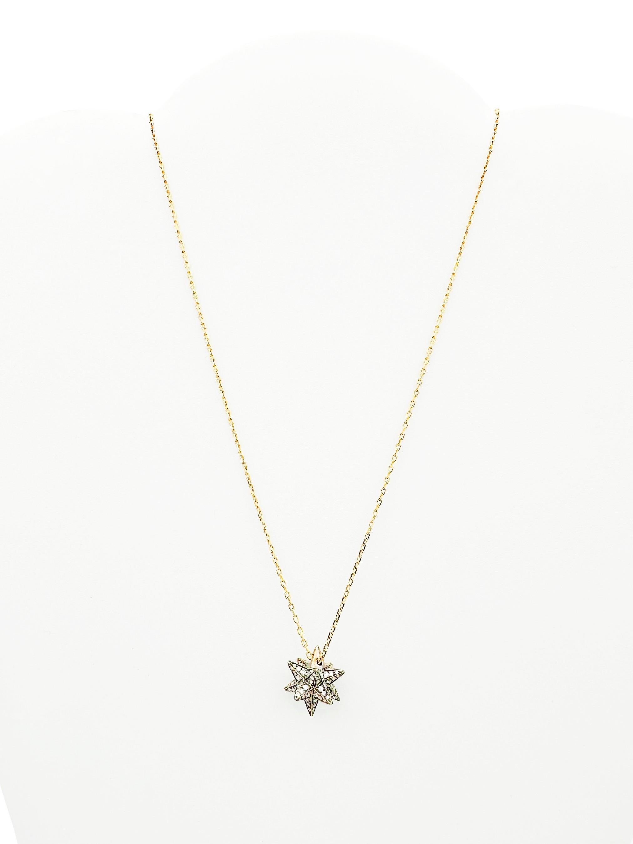 Noor Fares 0.73cttw Diamond 18K Gold Merkaba Star Pendant Necklace In Excellent Condition For Sale In North Attleboro, MA