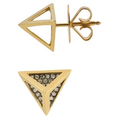 Noor Fares Diamond 18K Yellow Gold Open Tetrahedron Pyramid Stud Earrings