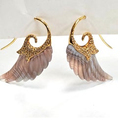 Noor Fares “Fly Me to the Moon” Diamond Wing Earrings in 18k Gold, Botswana Lace
