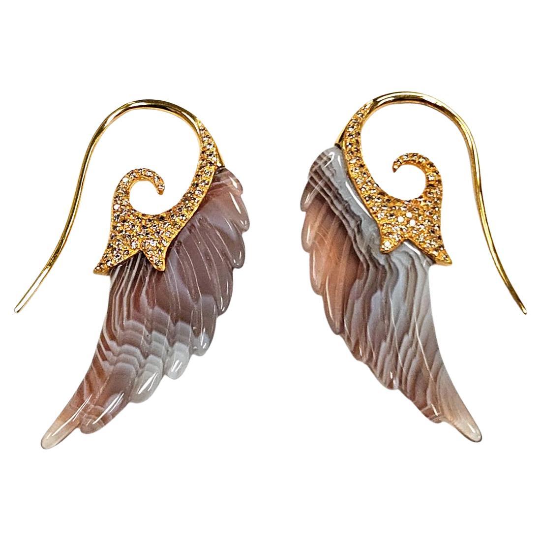 Noor Fares "Fly Me to the Moon" Diamantflügel-Ohrringe aus 18k Gold, Botswana Spitze