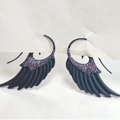 Noor Fares “Fly Me to the Moon” Wing Earrings in Sterling Silver E-Coated Cobalt