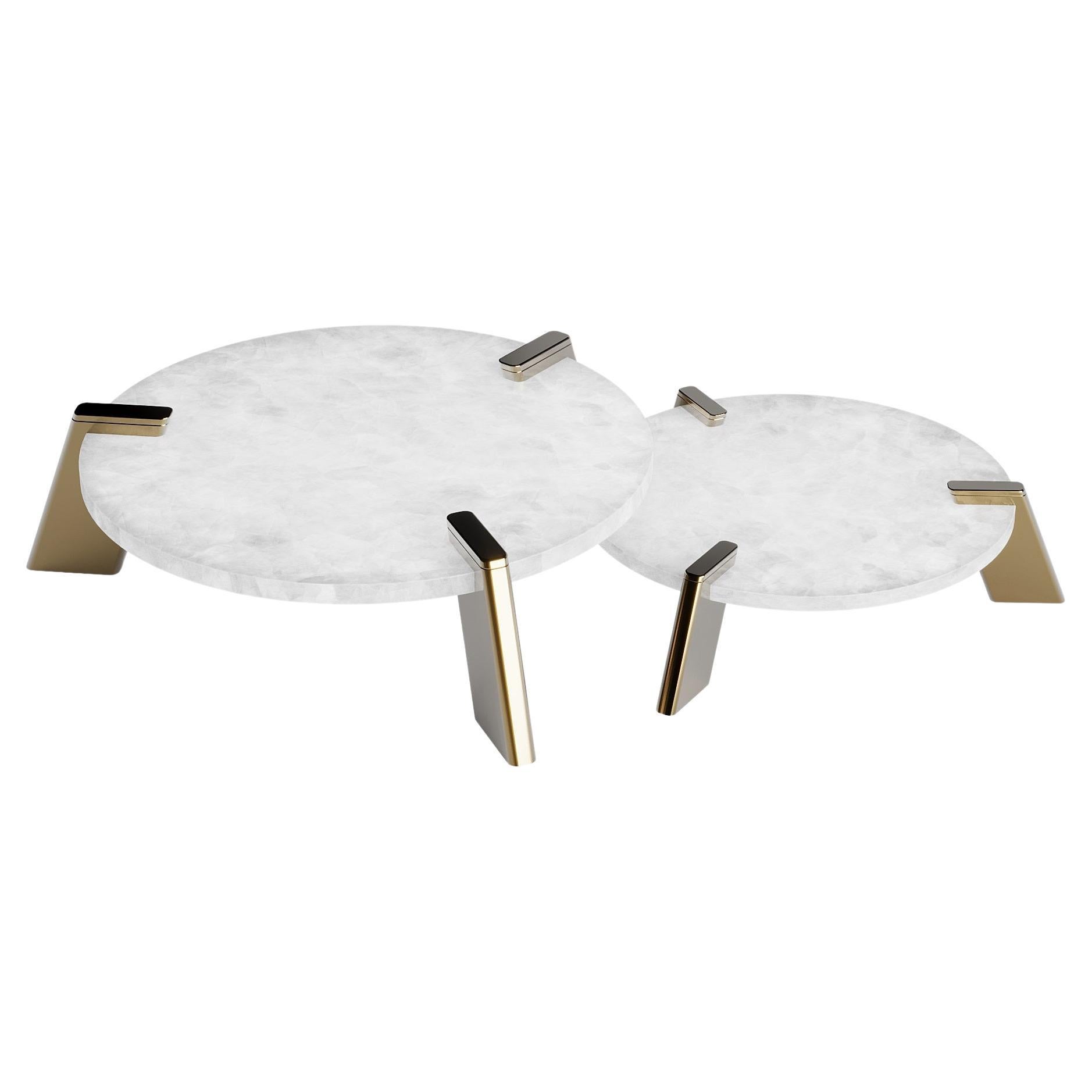 Noor Selenite Big Center Table With Metal Accent For Sale