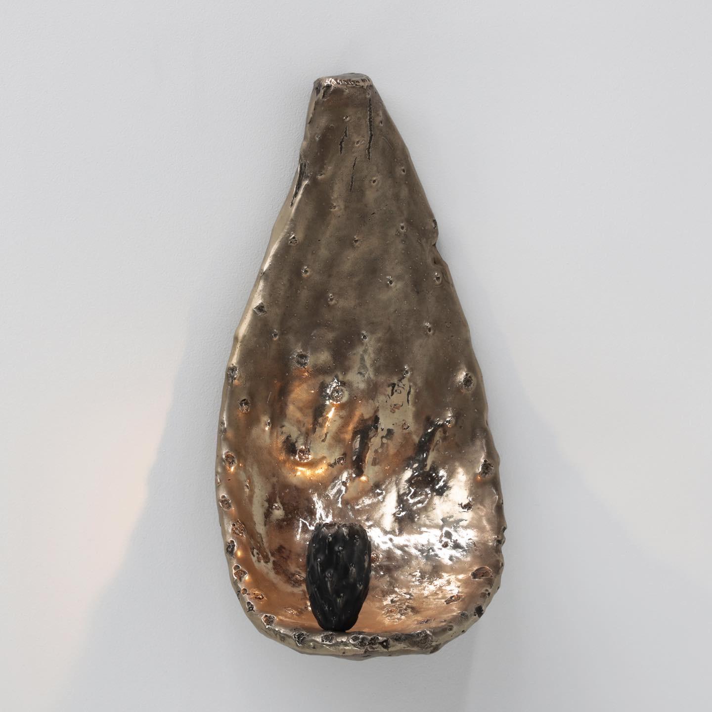 Patinated Nopal Sconce in Bronze w/ optional glass flower by Christopher Kreiling For Sale