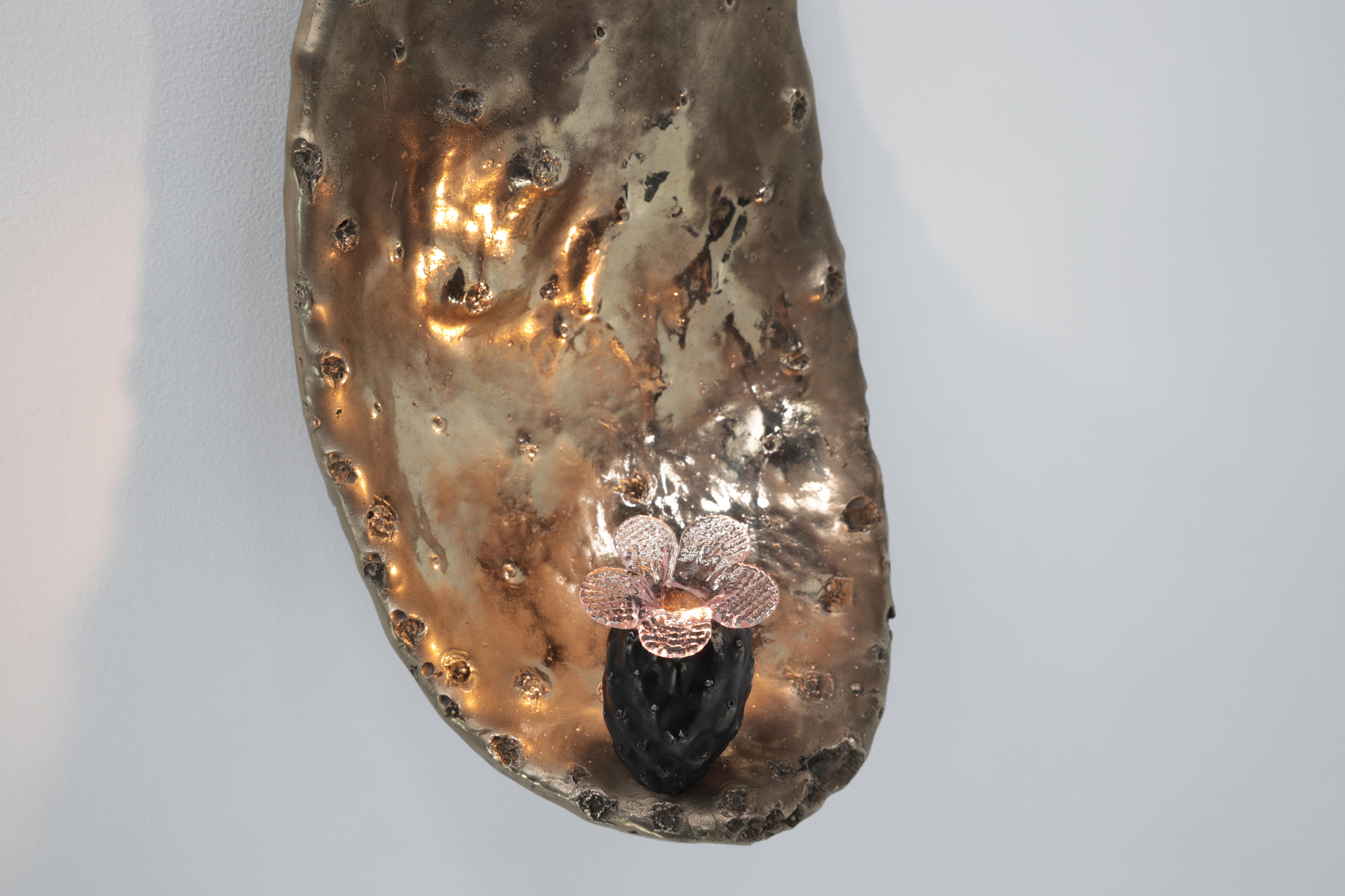 Contemporary Nopal Sconce in Bronze w/ optional glass flower by Christopher Kreiling For Sale