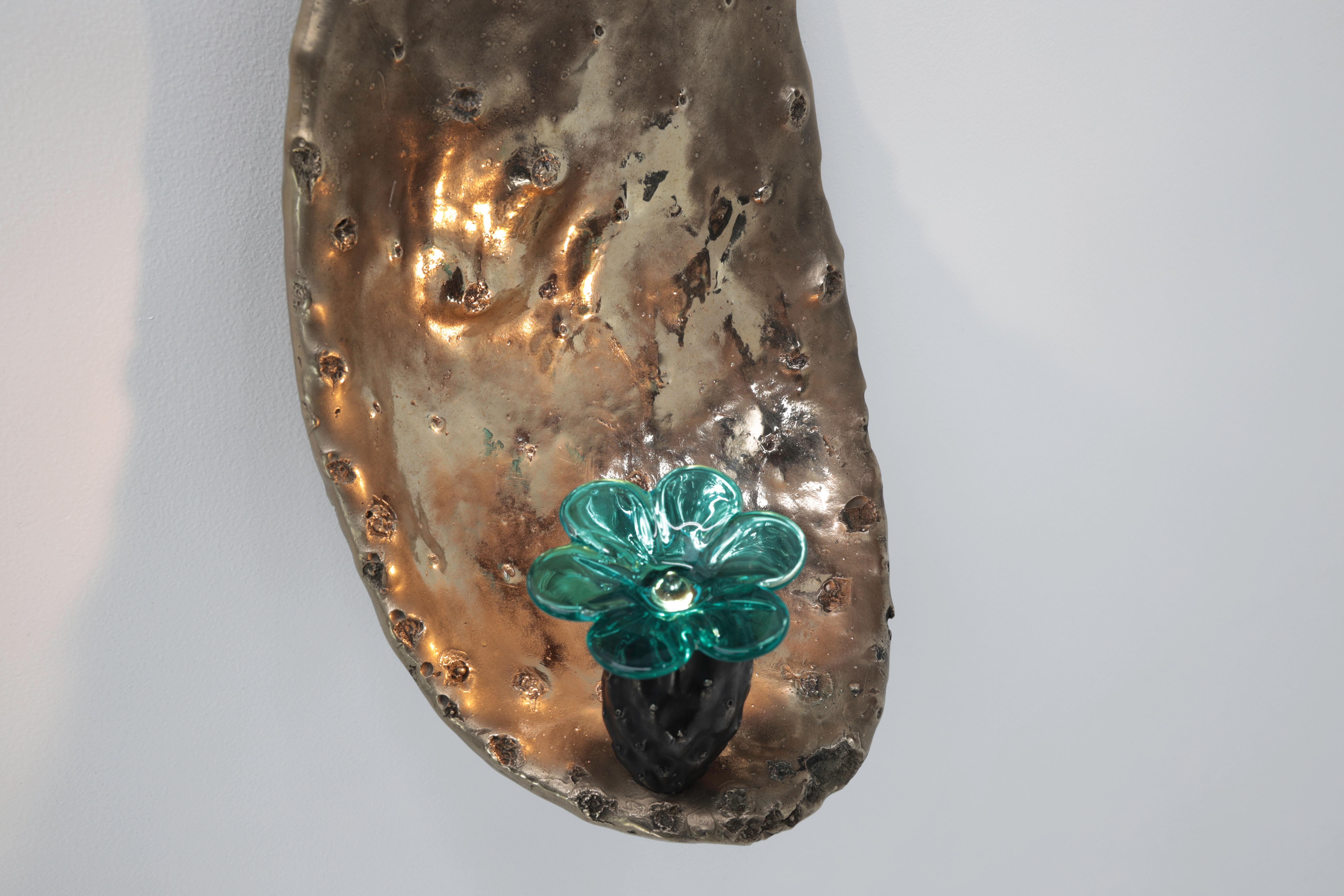 Nopal Sconce in Bronze w/ optional glass flower by Christopher Kreiling For Sale 2
