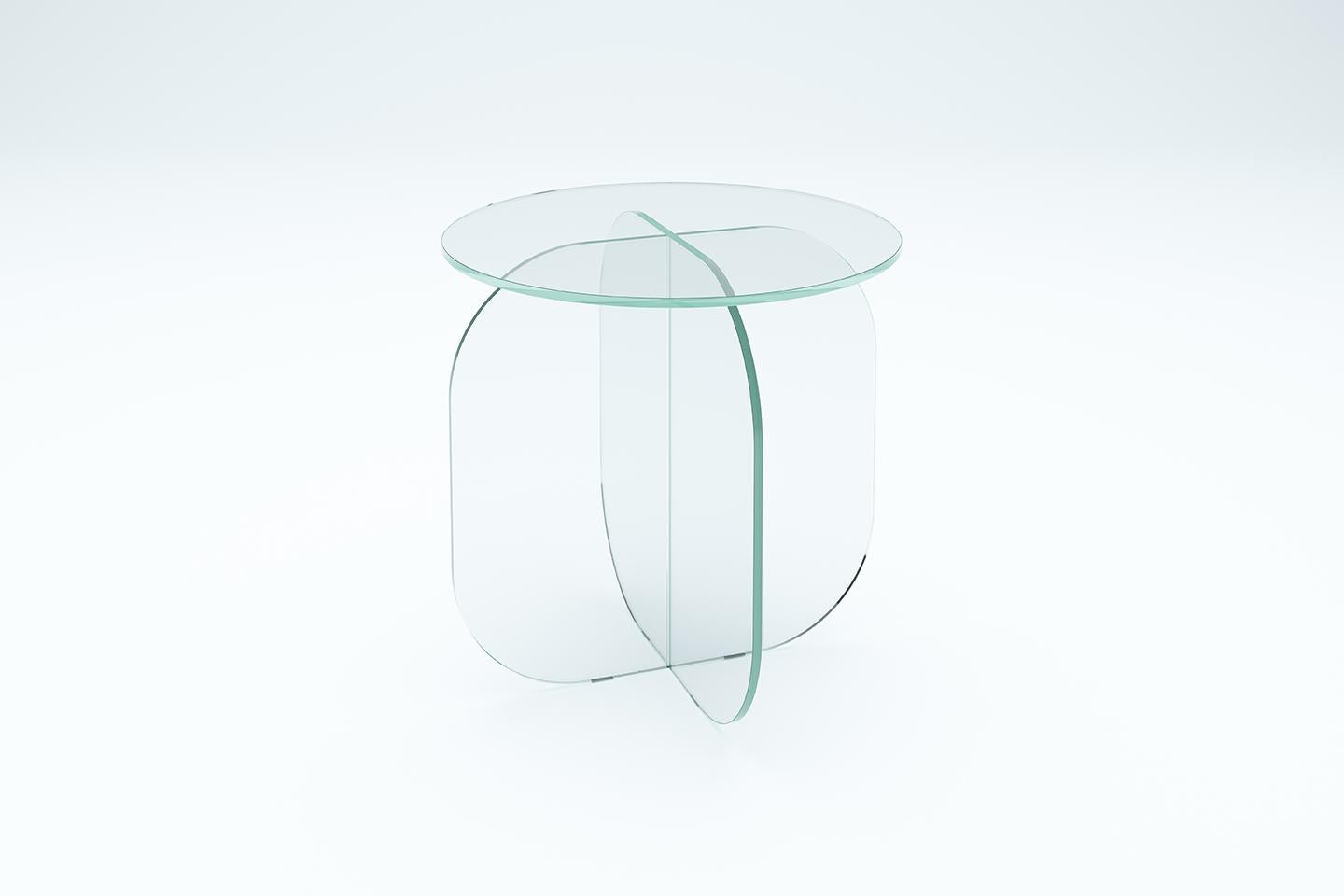 blue glass side table